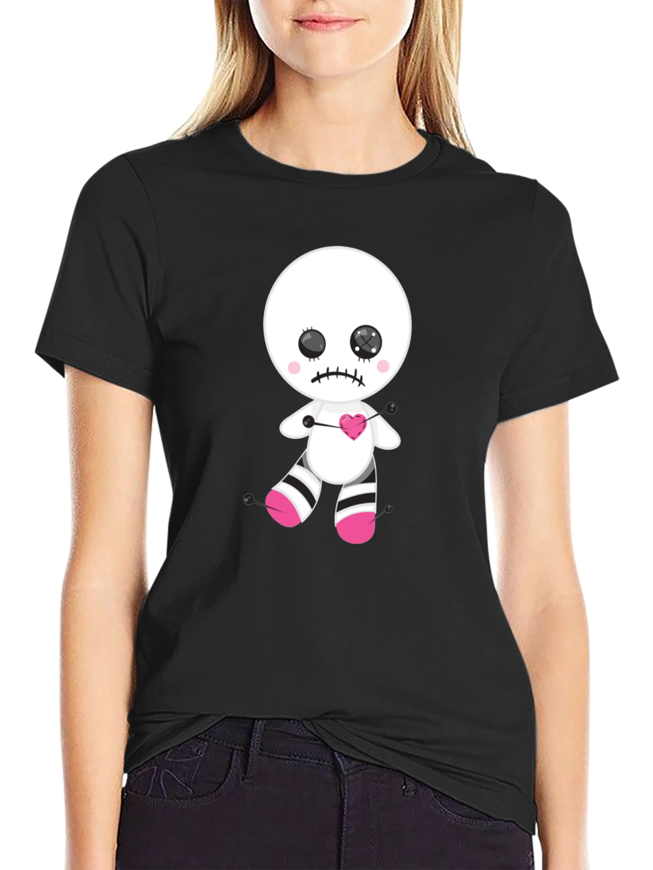 Emo Voodoo Doll Graphic Tee - Black Cotton Shirt
