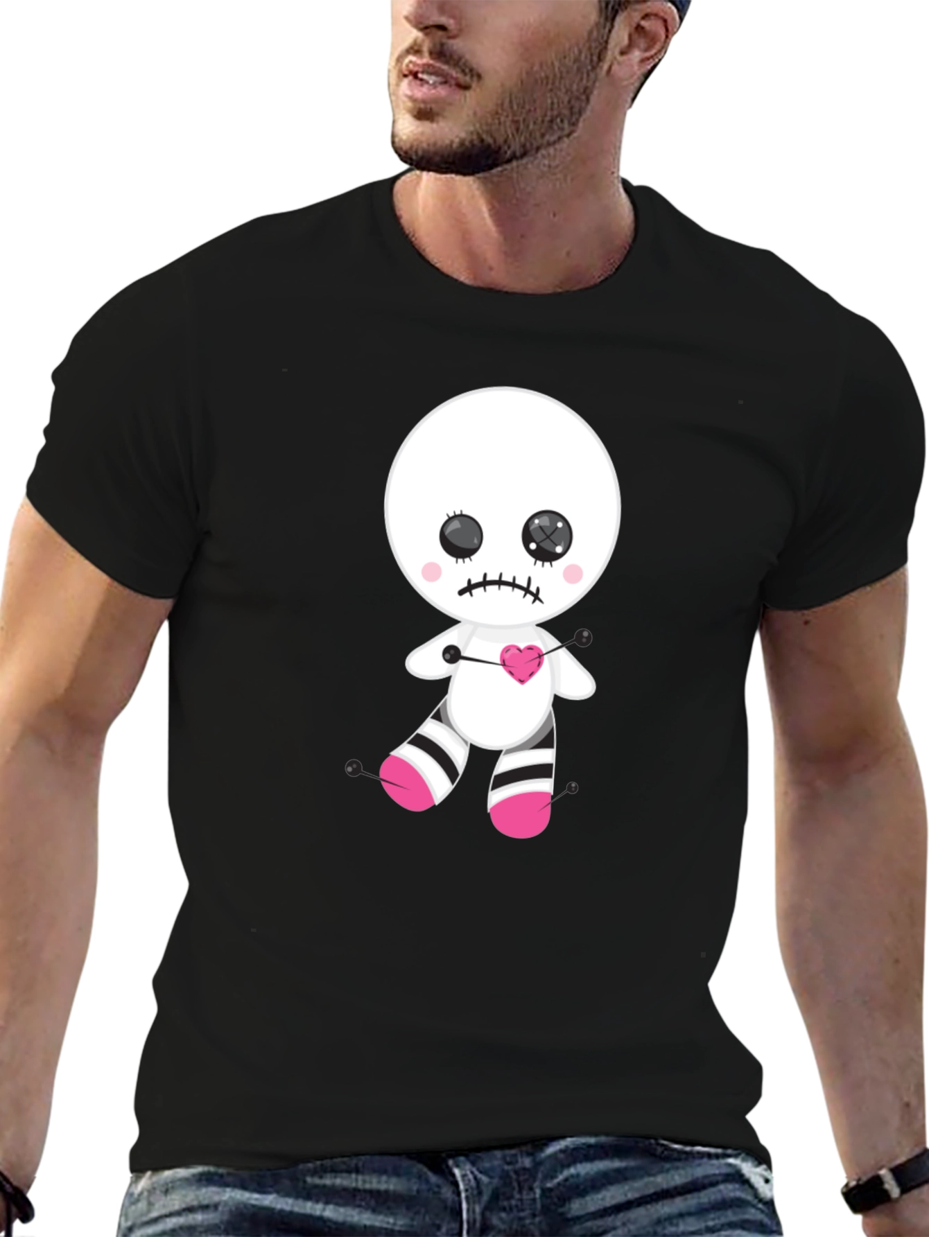 Emo Voodoo Doll Graphic Tee - Black Cotton Shirt