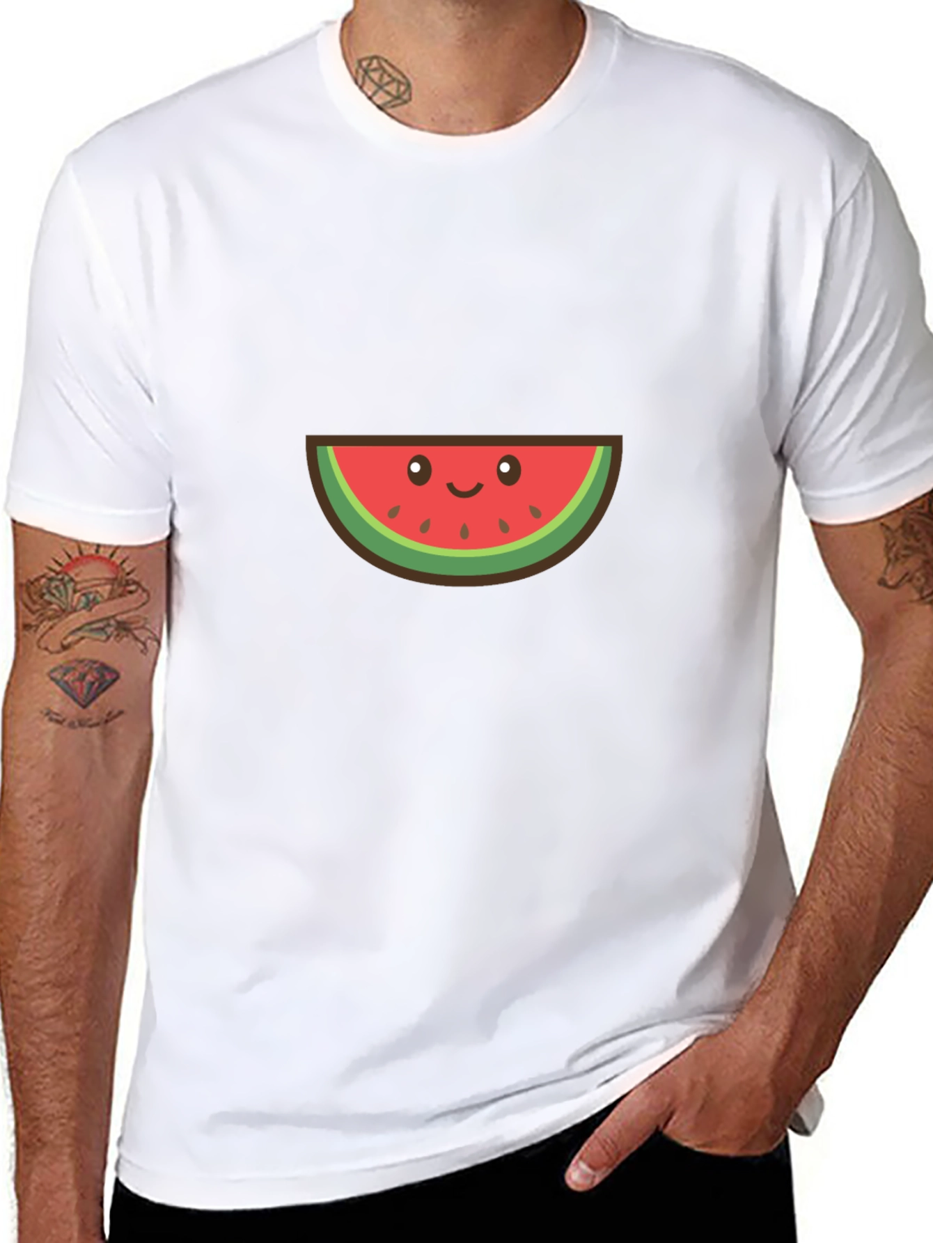 Cute Watermelon Graphic Tee - Black Cotton T-Shirt