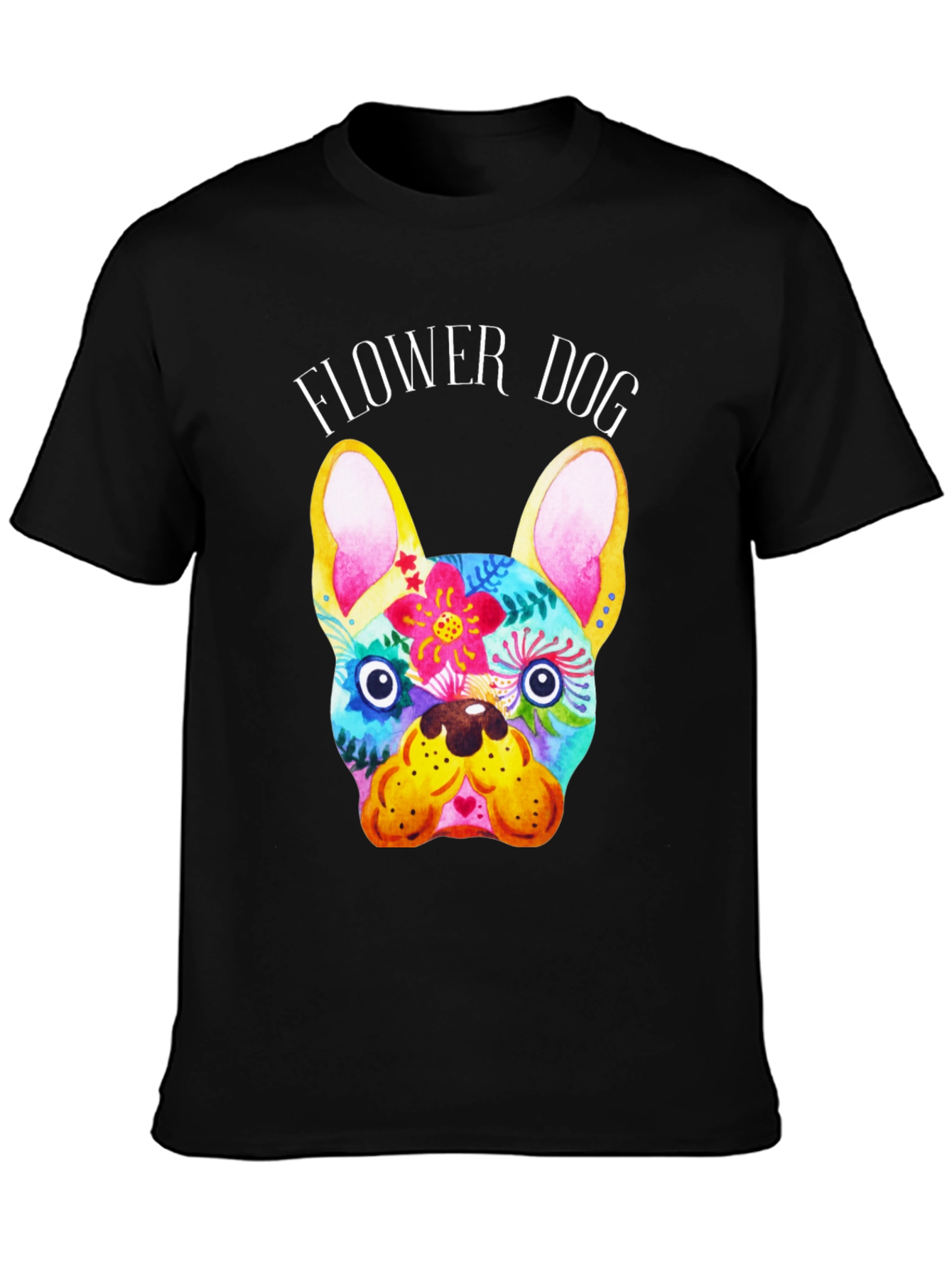 Flower Dog Graphic Tee - Stylish Bulldog Print