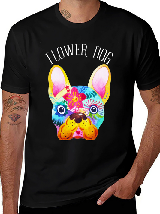 Flower Dog Graphic Tee - Stylish Bulldog Print