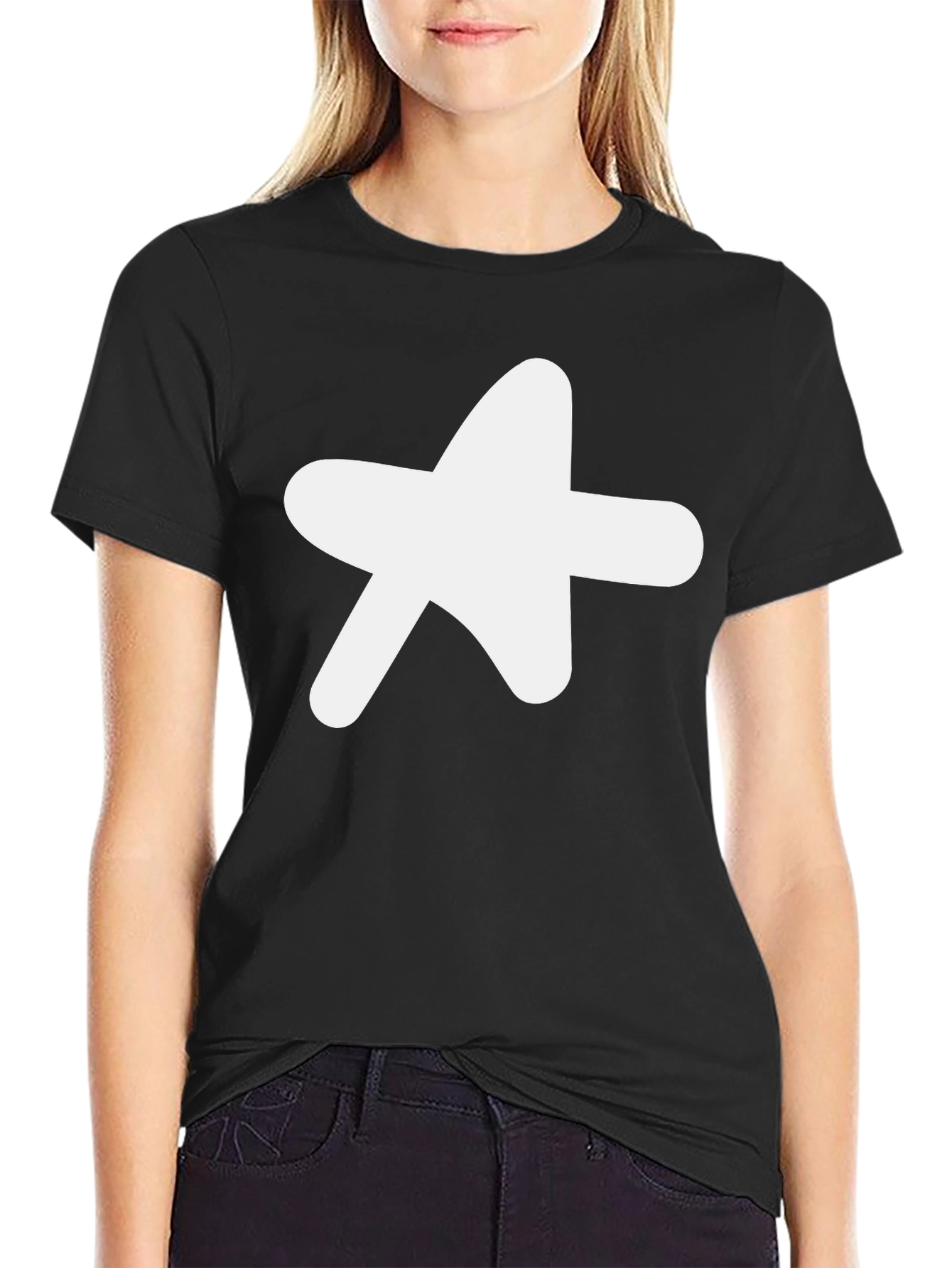 Black Tee with White Star Graphic