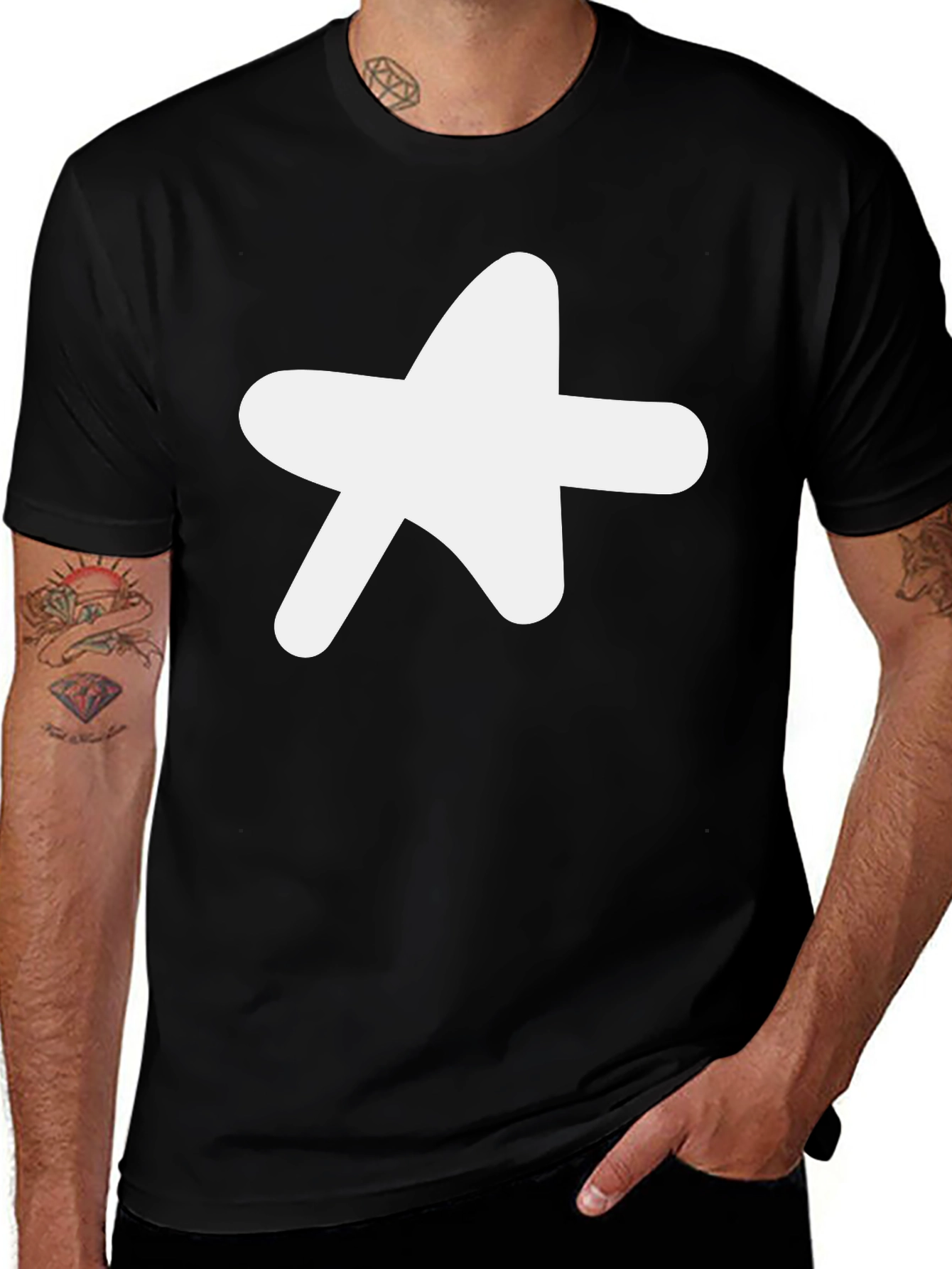 Black Tee with White Star Graphic