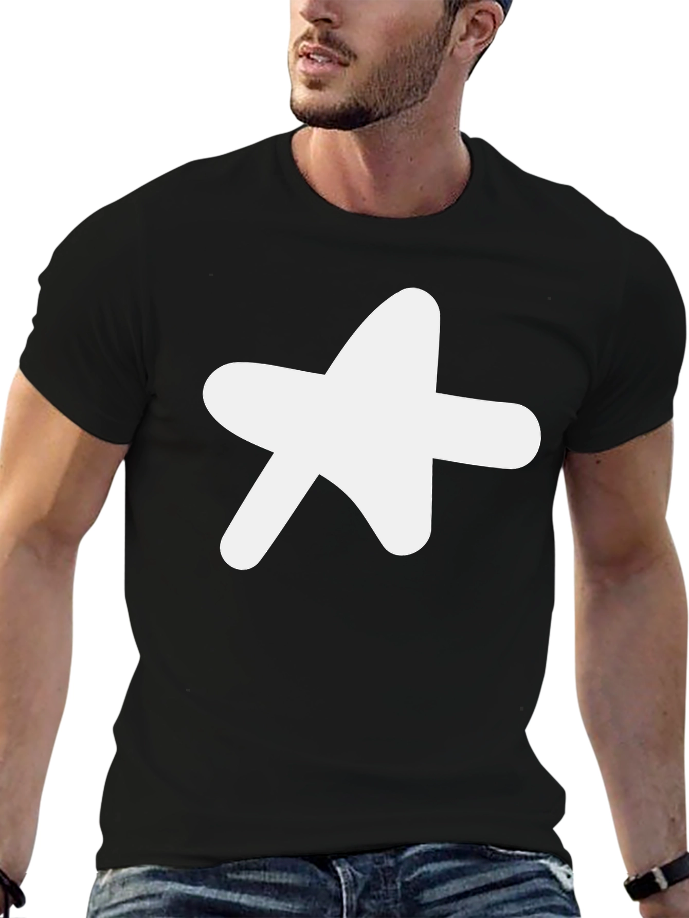 Black Tee with White Star Graphic
