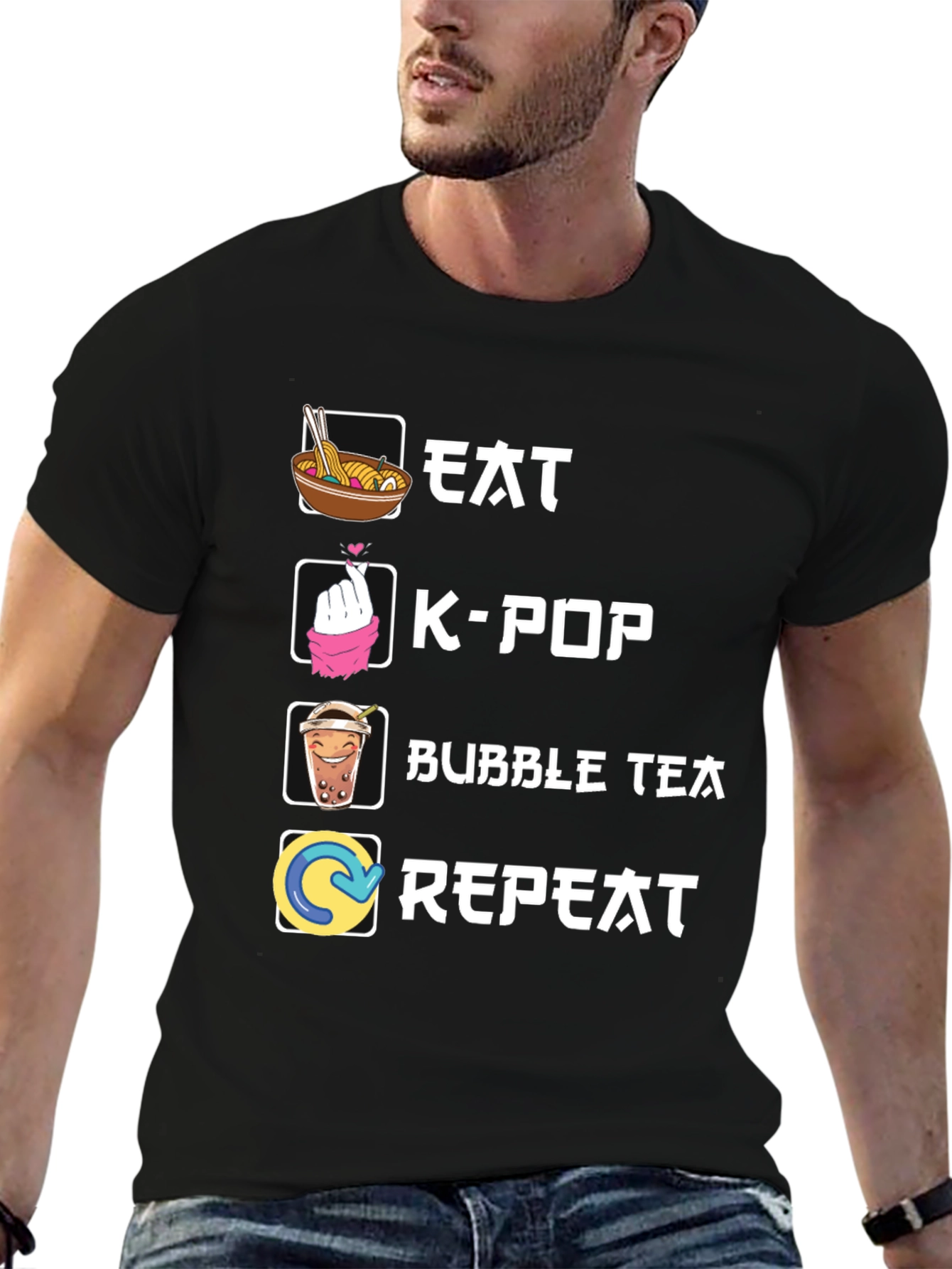 Eat K-Pop Bubble Tea Repeat Black T-Shirt