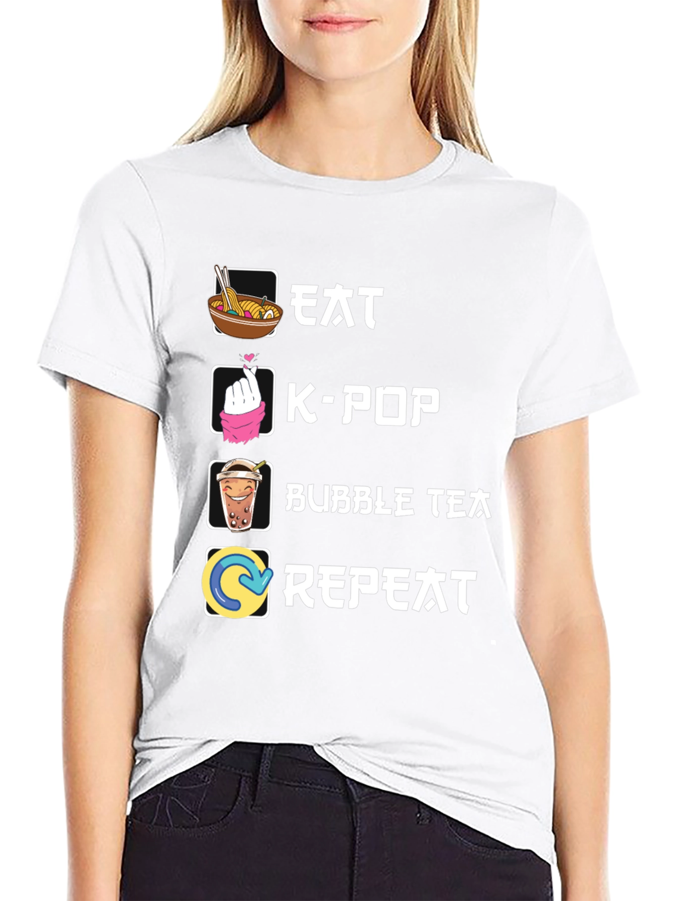 Eat K-Pop Bubble Tea Repeat Black T-Shirt