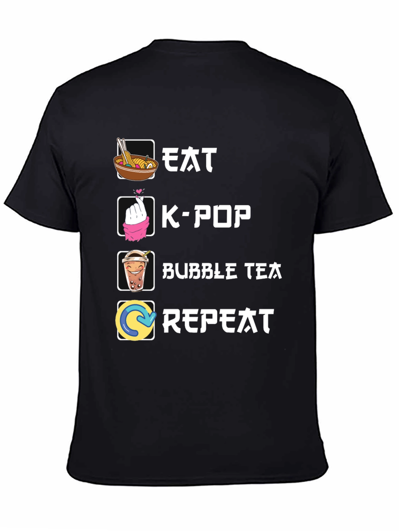 Eat K-Pop Bubble Tea Repeat Black T-Shirt