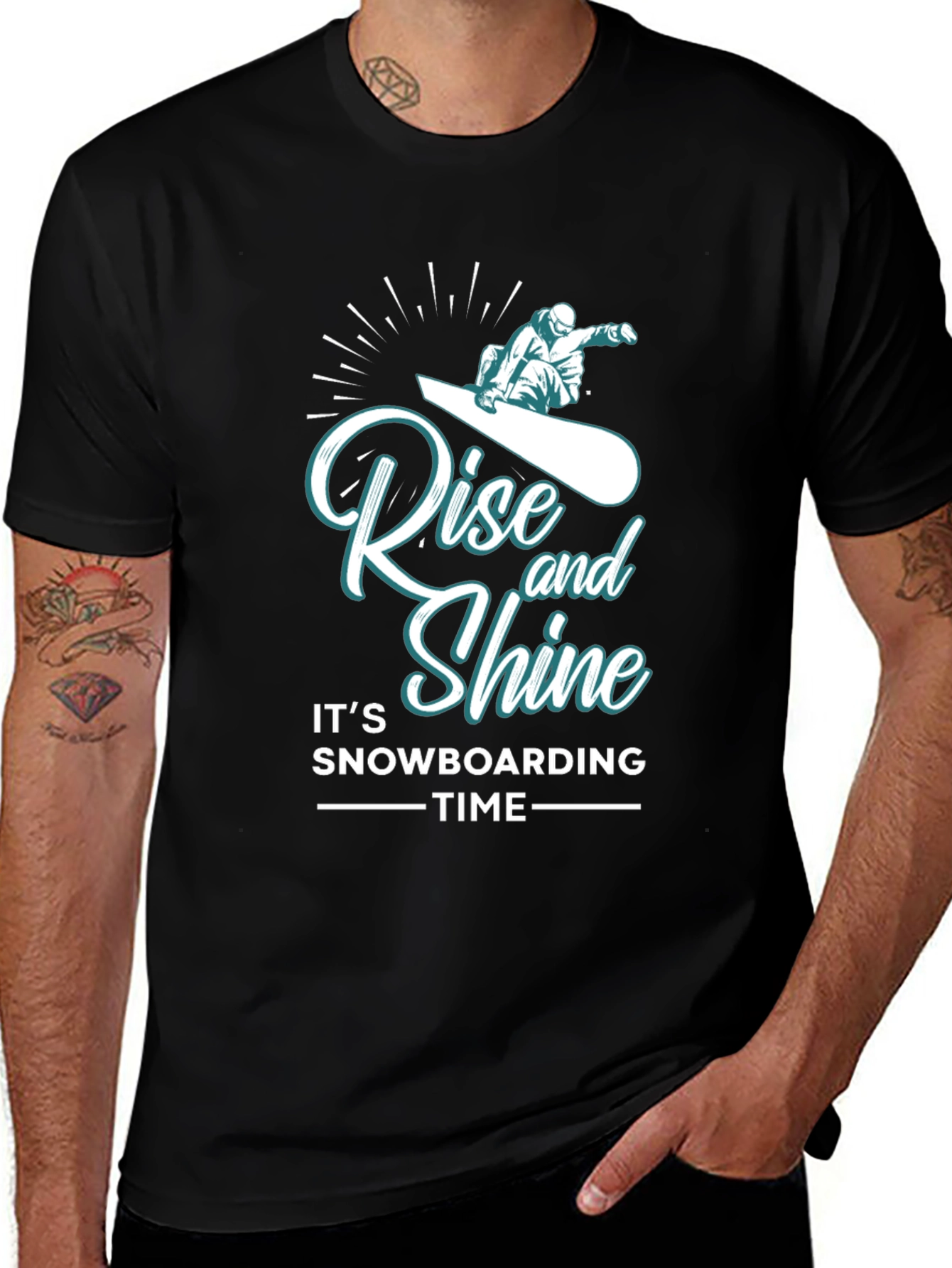 Rise and Shine Snowboarding Time Black T-Shirt