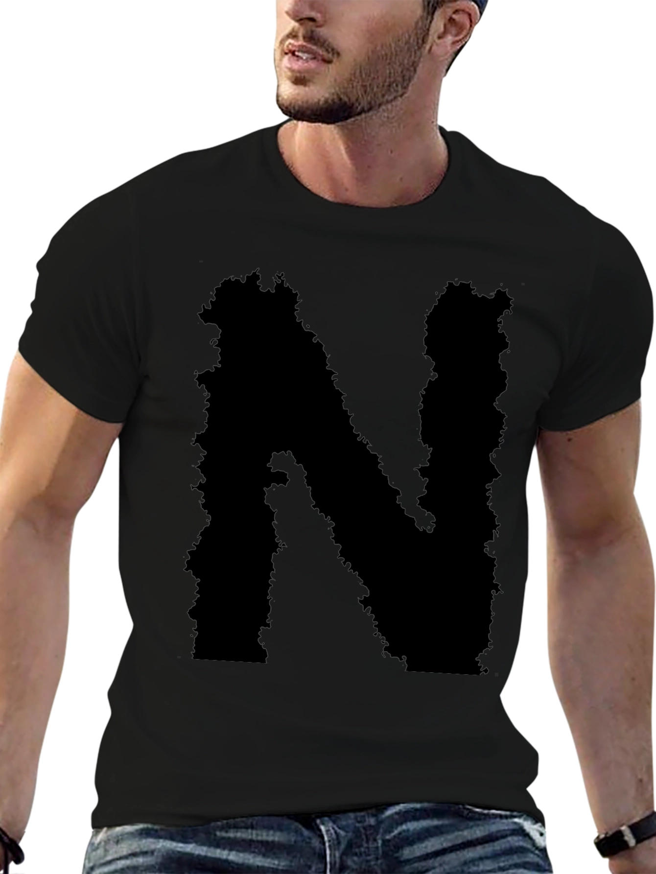 Mens Black T-Shirt - Abstract Letter N Design