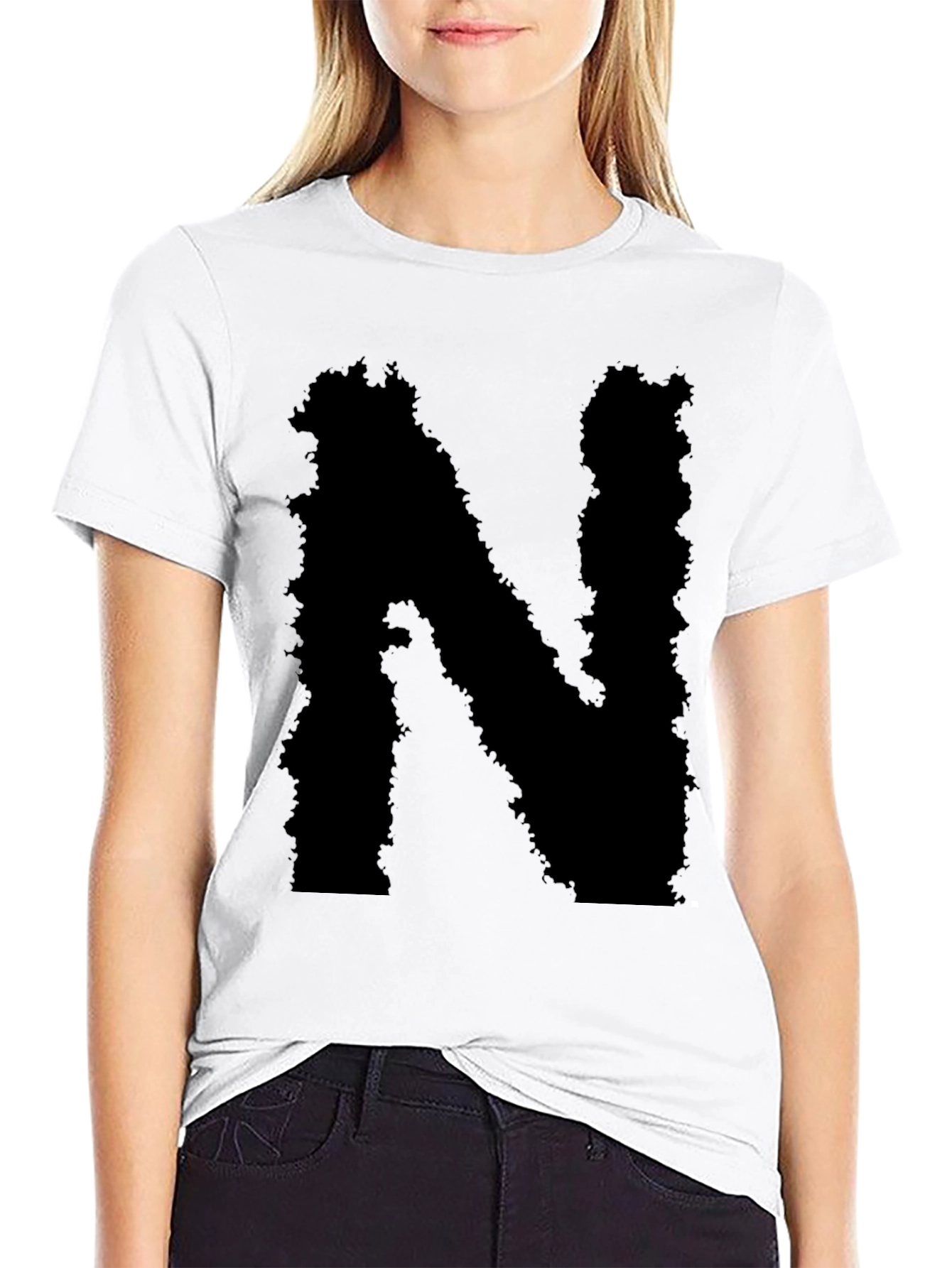 Mens Black T-Shirt - Abstract Letter N Design