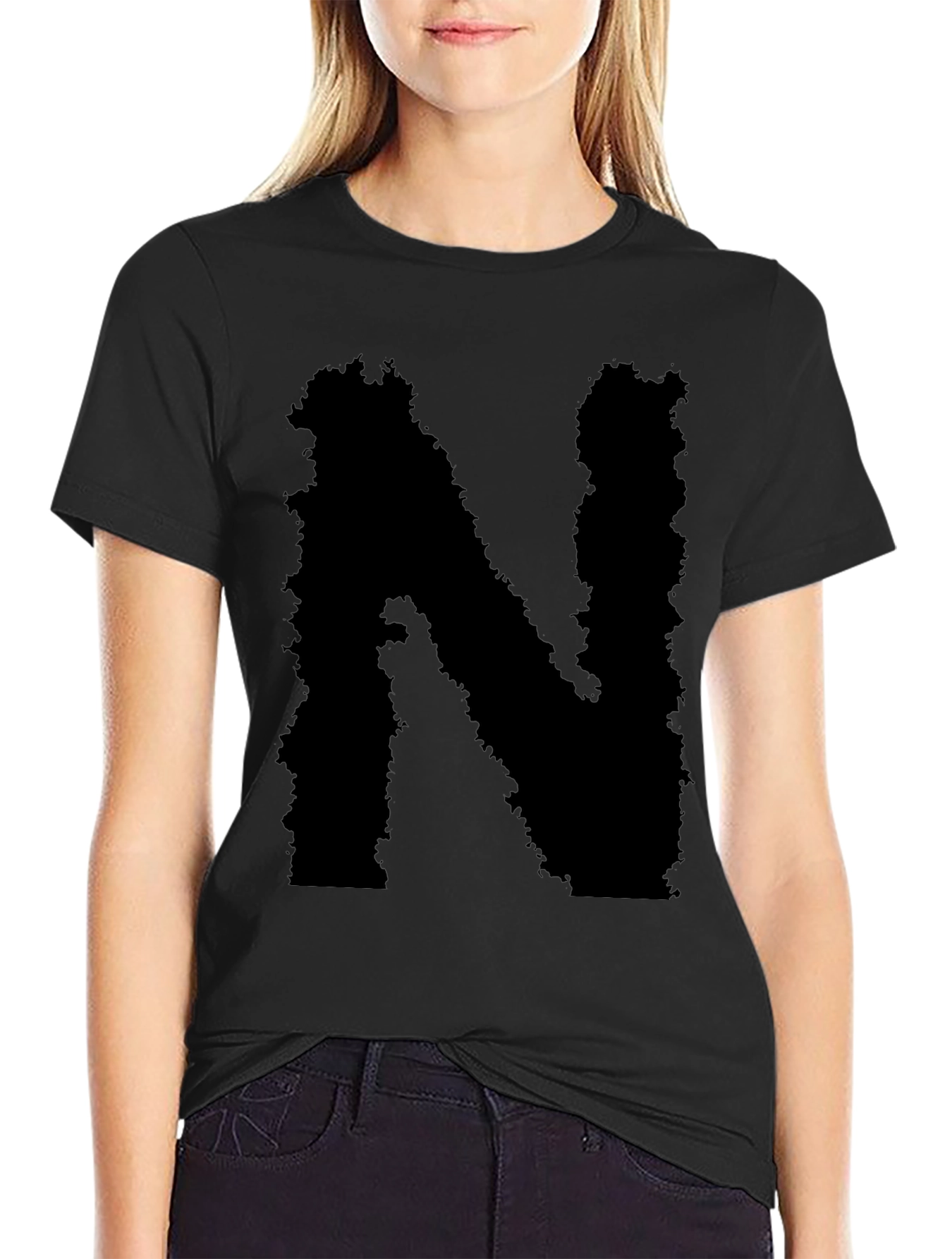 Mens Black T-Shirt - Abstract Letter N Design