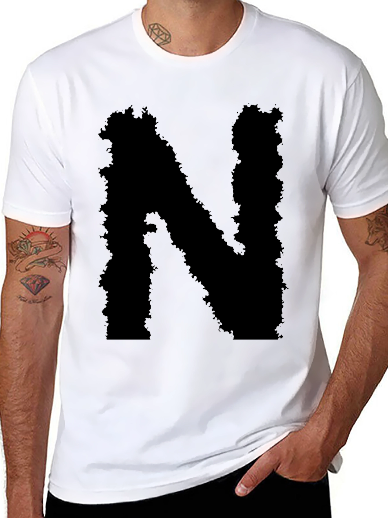 Mens Black T-Shirt - Abstract Letter N Design
