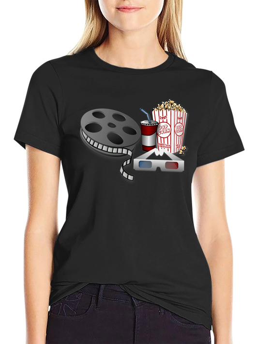 Movie Night T-Shirt: Reel Popcorn Soda & 3D Glasses