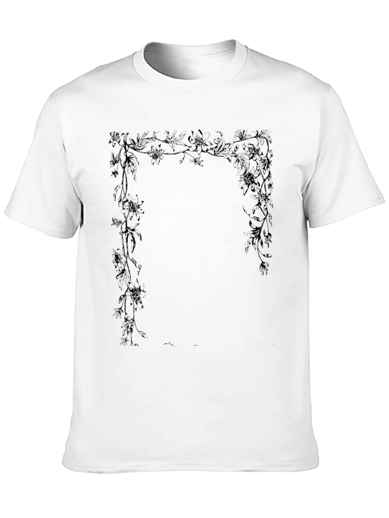 Floral Frame Graphic Tee - Stylish Black T-Shirt