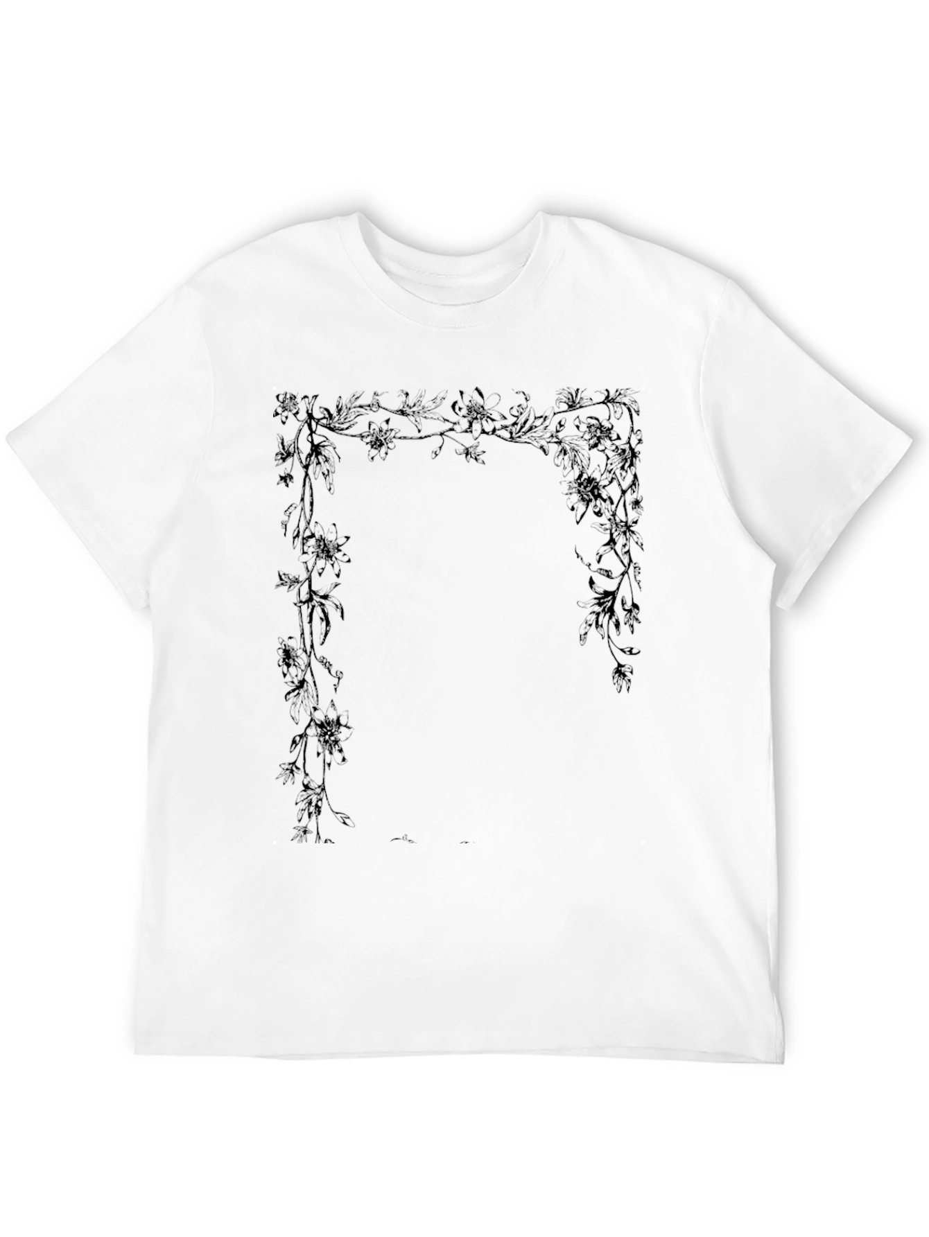 Floral Frame Graphic Tee - Stylish Black T-Shirt