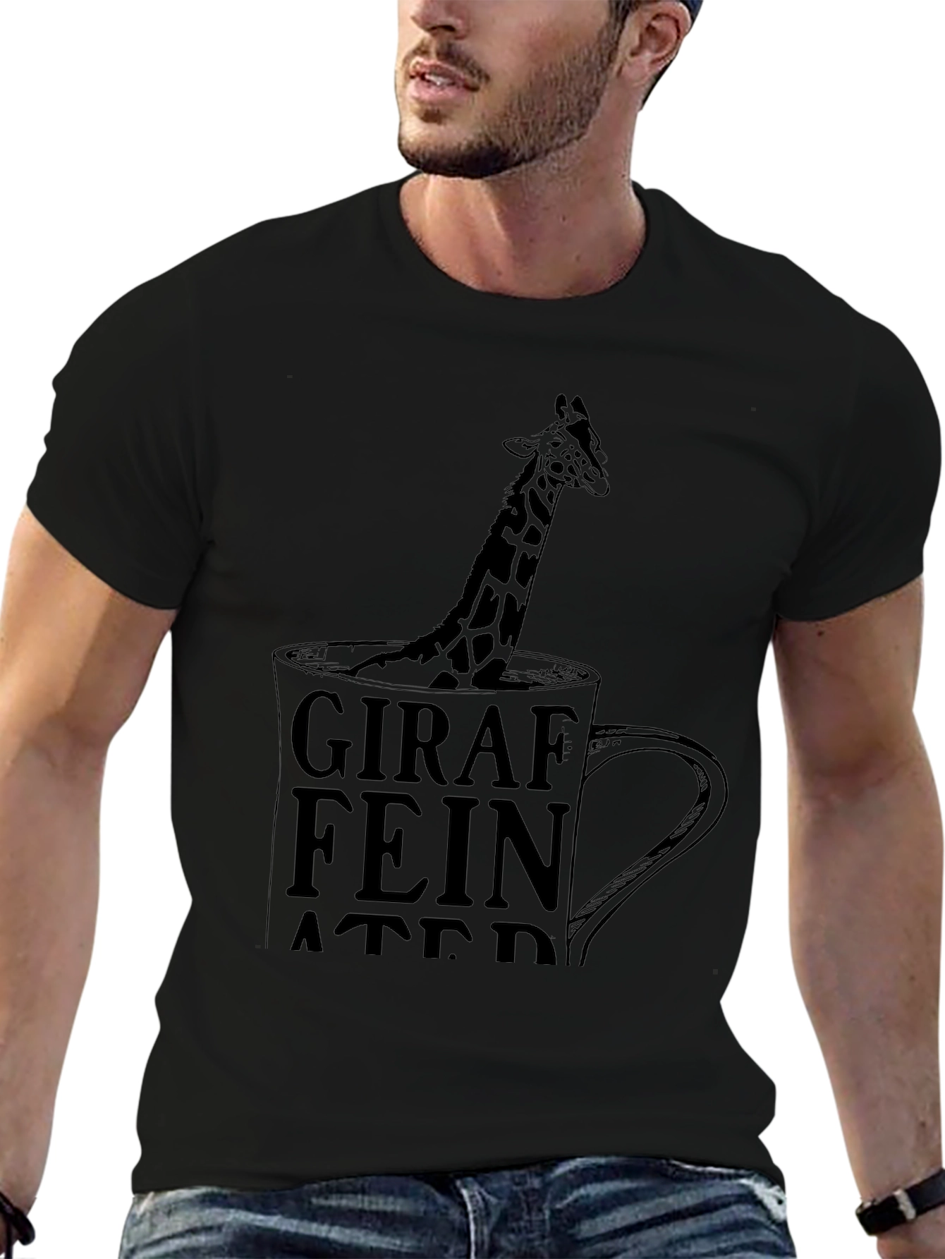 Giraffeinated Black T-Shirt - Quirky Coffee Lover Tee
