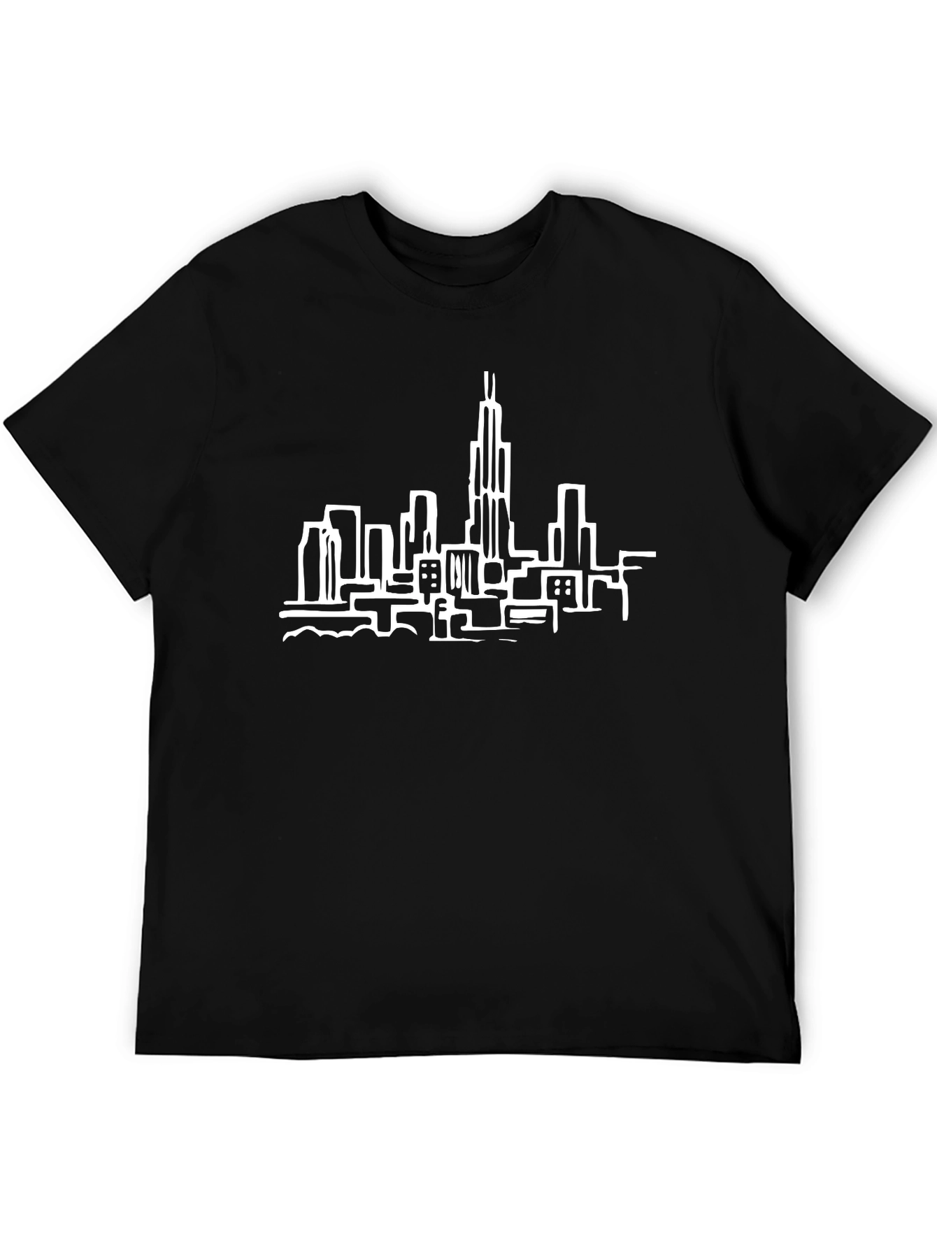Chicago Skyline Graphic Tee - Black Cotton T-Shirt