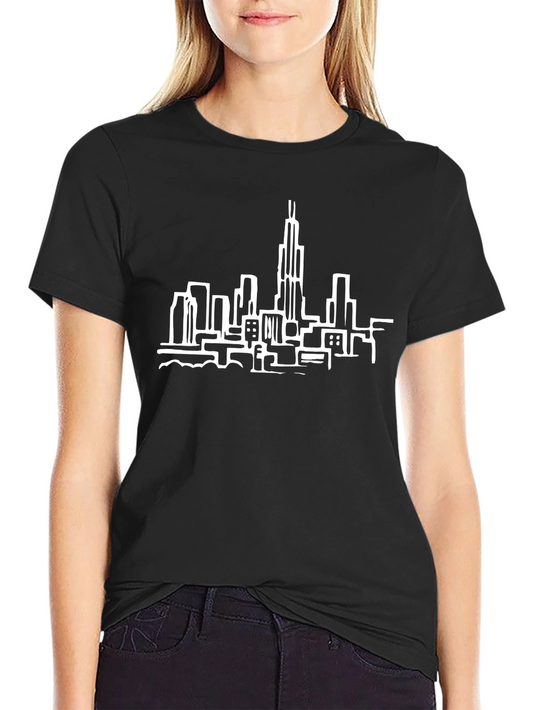 Chicago Skyline Graphic Tee - Black Cotton T-Shirt