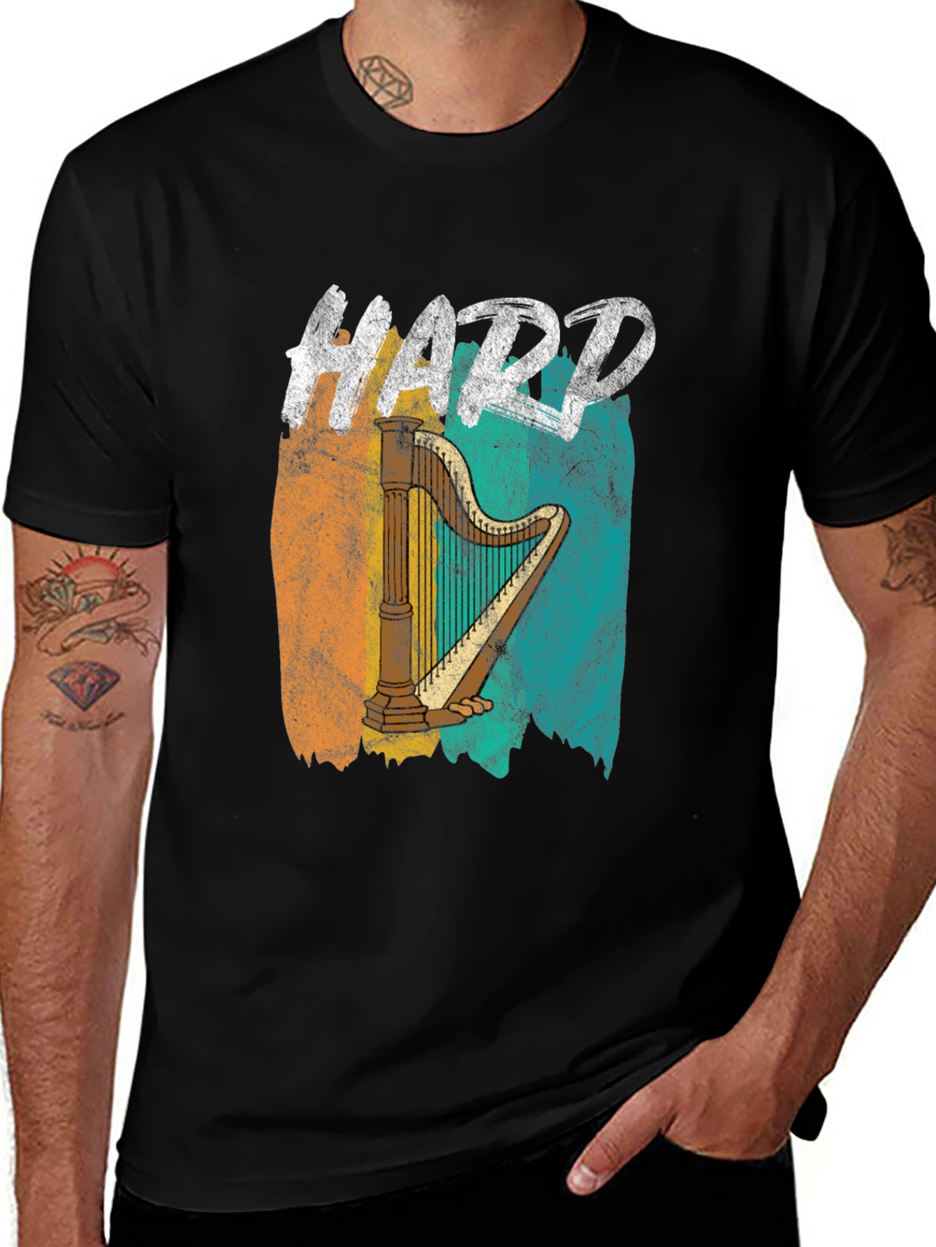 Hard Harp Graphic Tee - Retro Music Lover T-Shirt