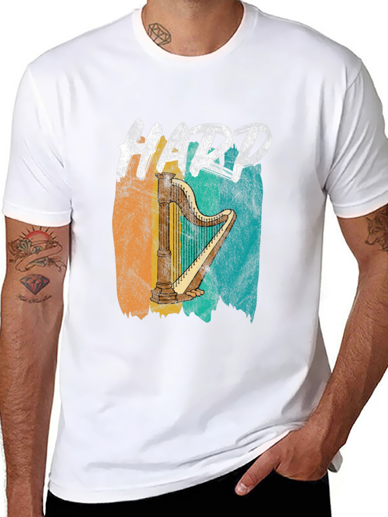 Hard Harp Graphic Tee - Retro Music Lover T-Shirt