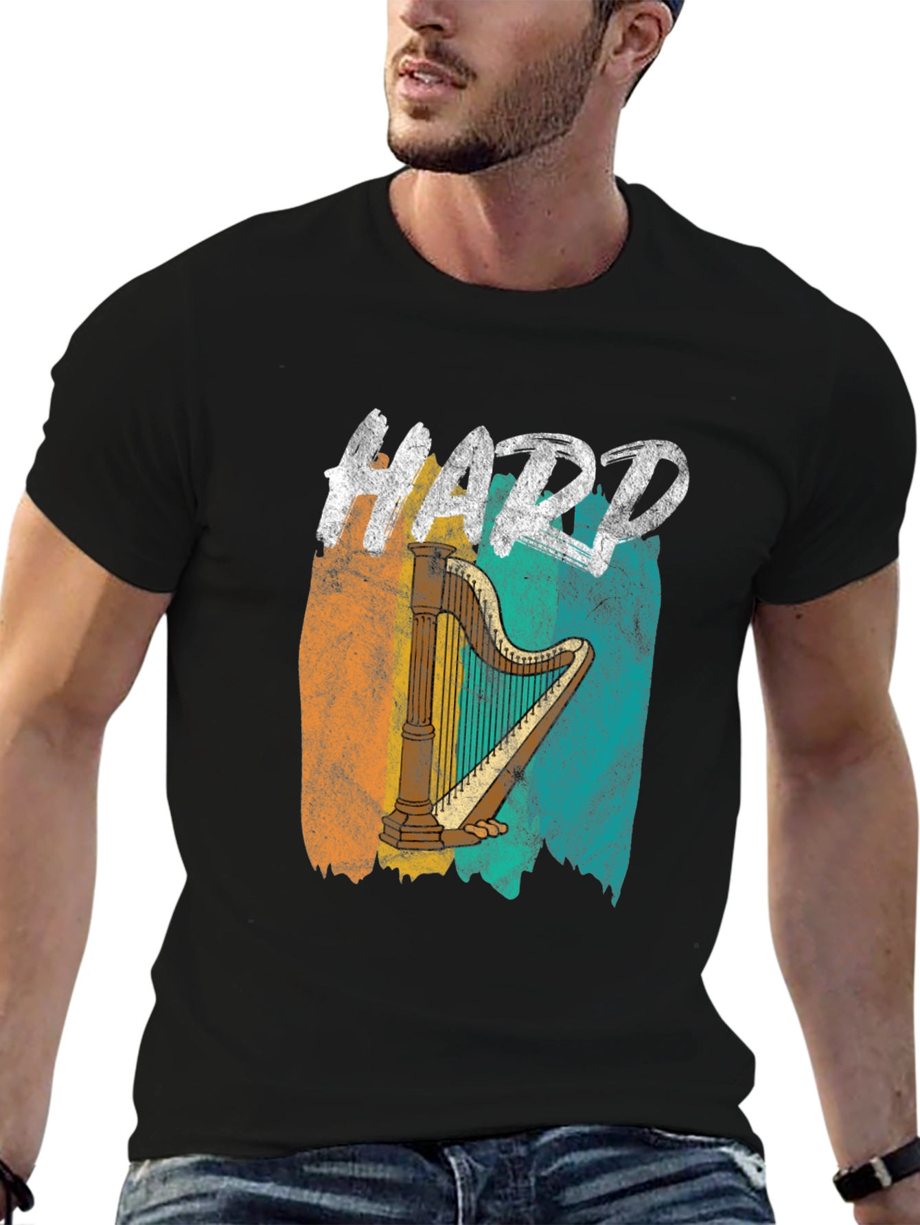 Hard Harp Graphic Tee - Retro Music Lover T-Shirt