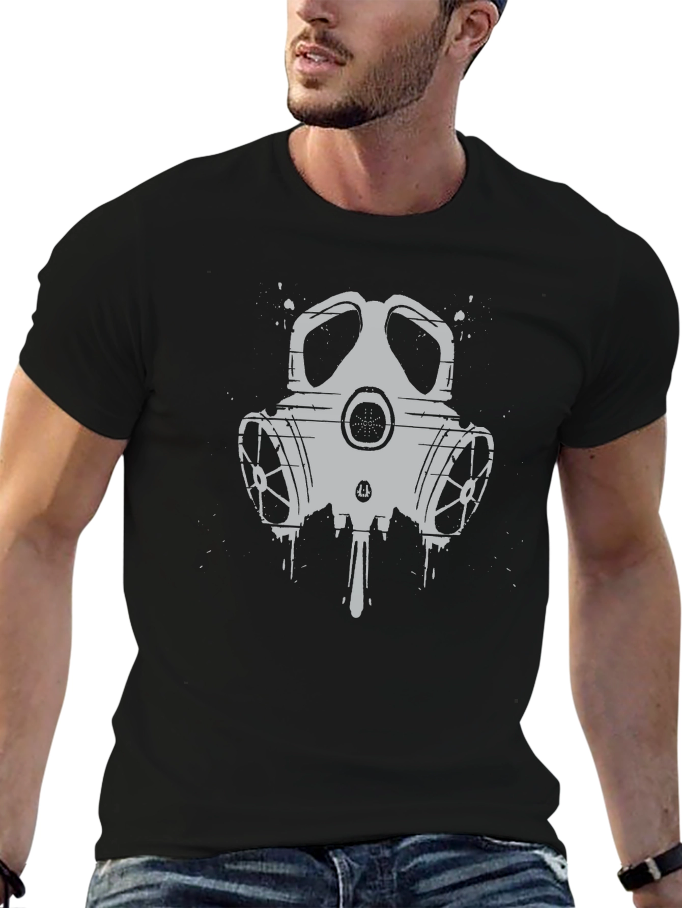 Gas Mask Graphic Print Black T-Shirt