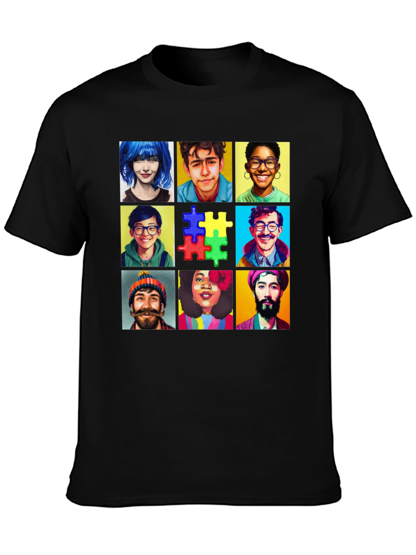 Diverse Faces T-Shirt: Autism Awareness Puzzle Design