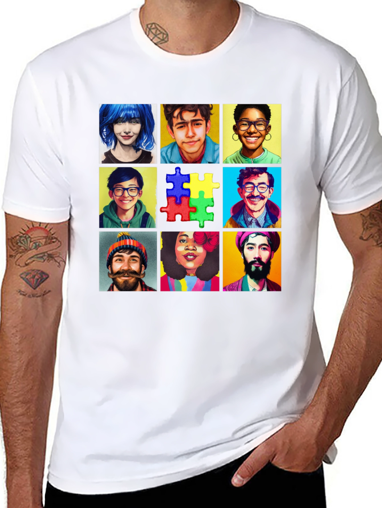 Diverse Faces T-Shirt: Autism Awareness Puzzle Design