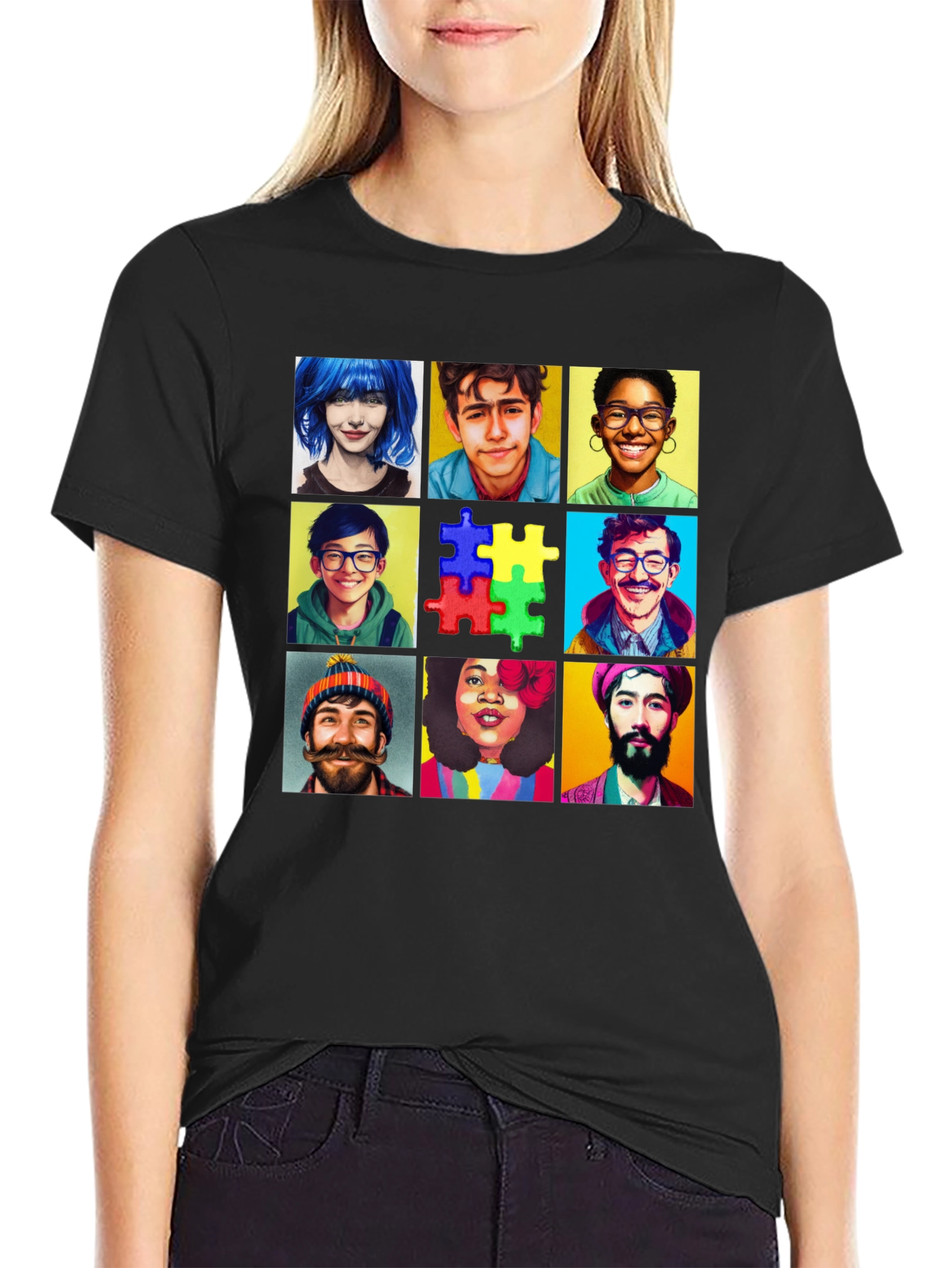 Diverse Faces T-Shirt: Autism Awareness Puzzle Design