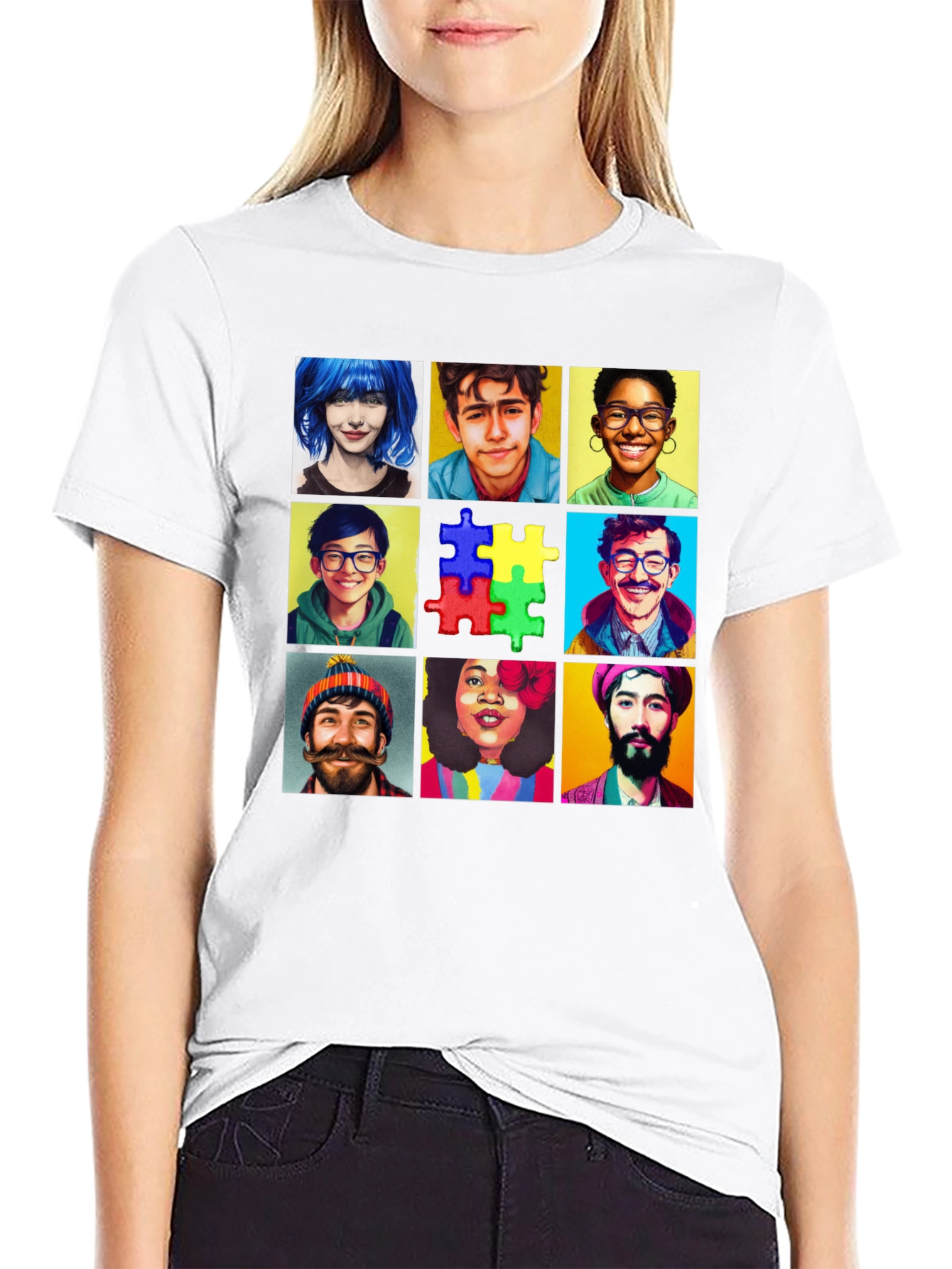 Diverse Faces T-Shirt: Autism Awareness Puzzle Design