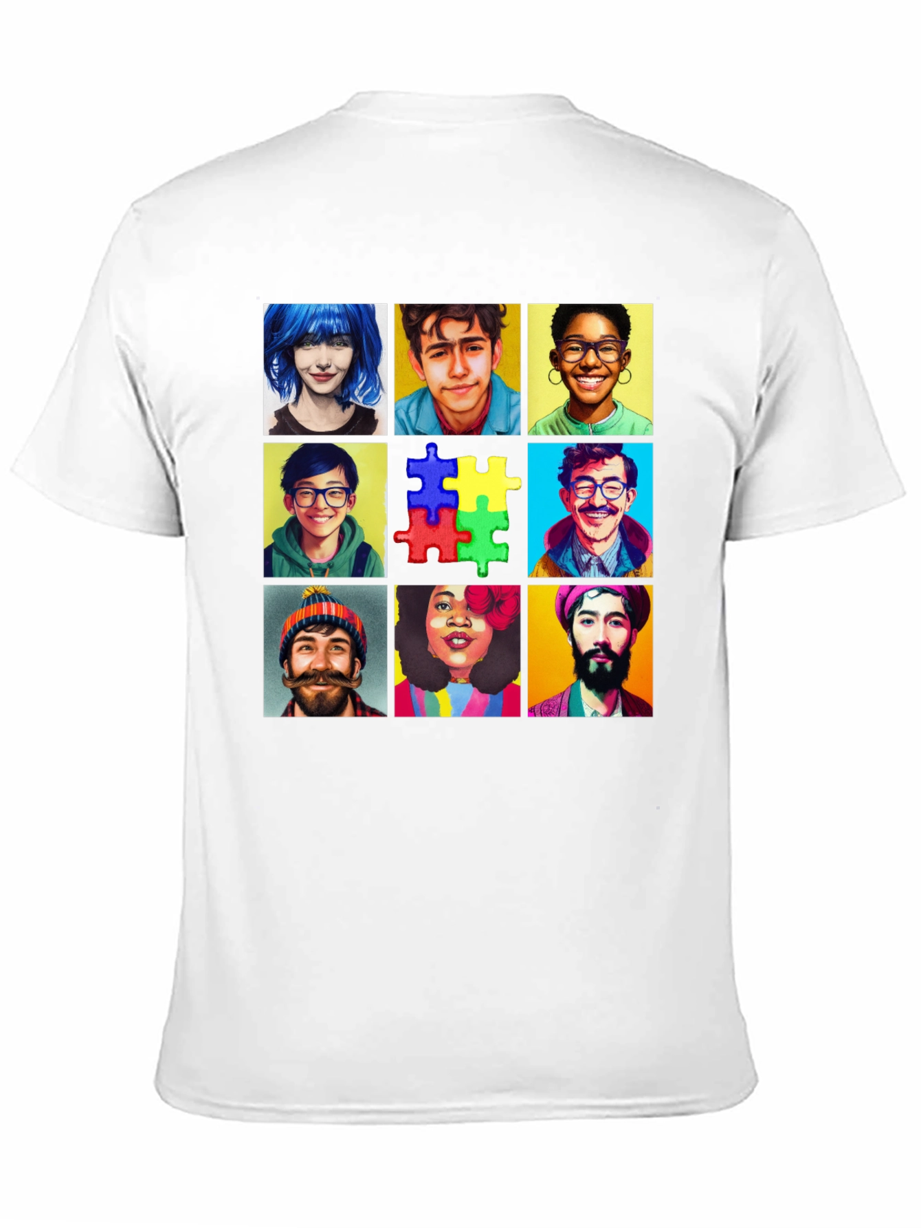 Diverse Faces T-Shirt: Autism Awareness Puzzle Design