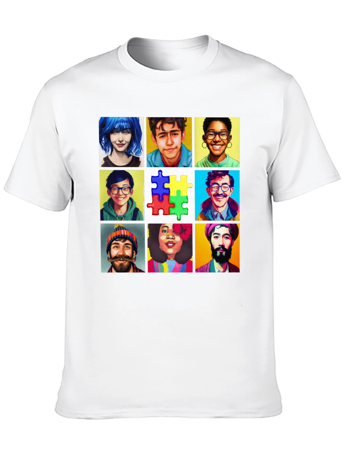 Diverse Faces T-Shirt: Autism Awareness Puzzle Design