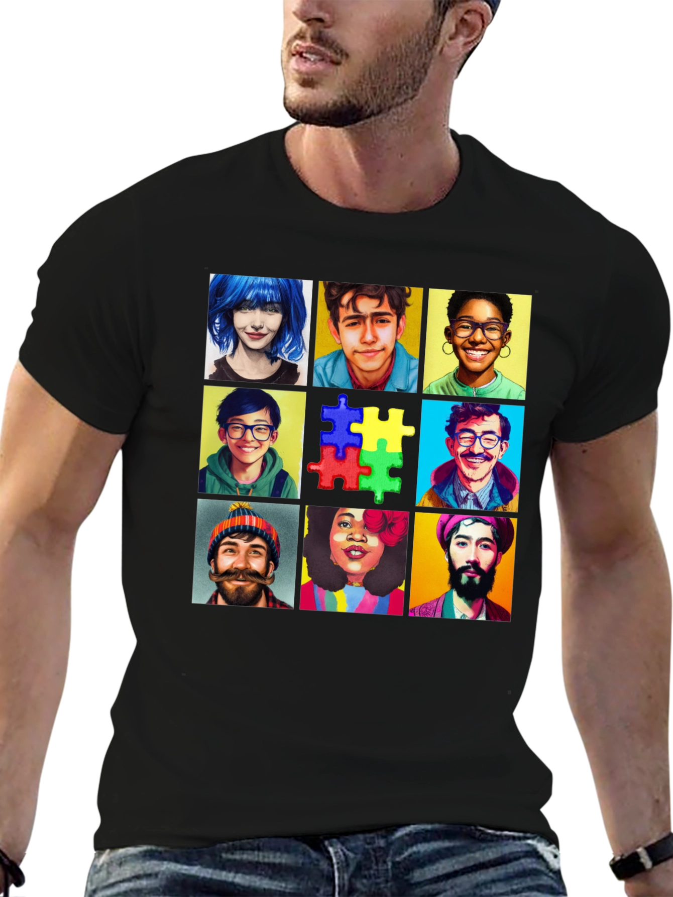 Diverse Faces T-Shirt: Autism Awareness Puzzle Design