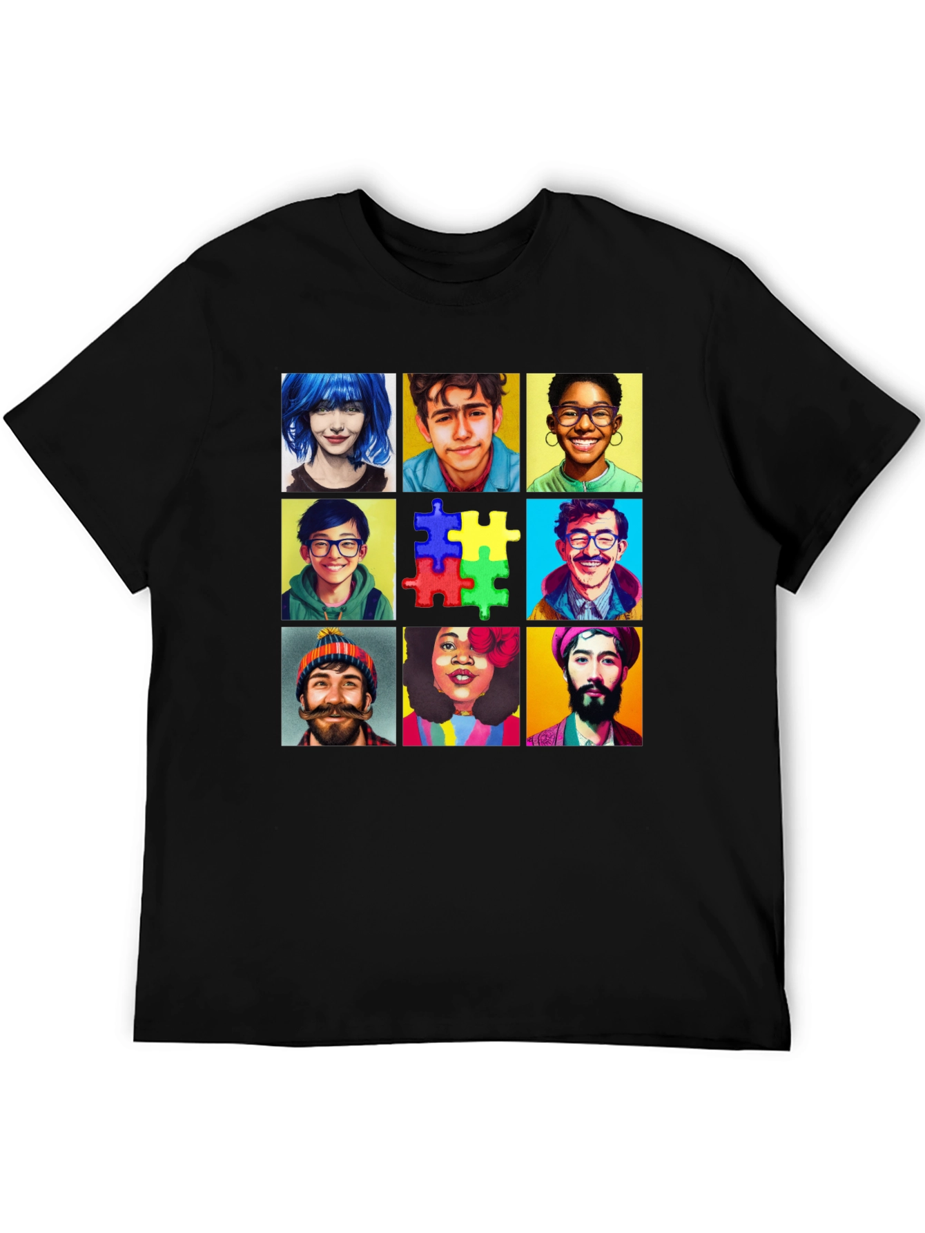 Diverse Faces T-Shirt: Autism Awareness Puzzle Design