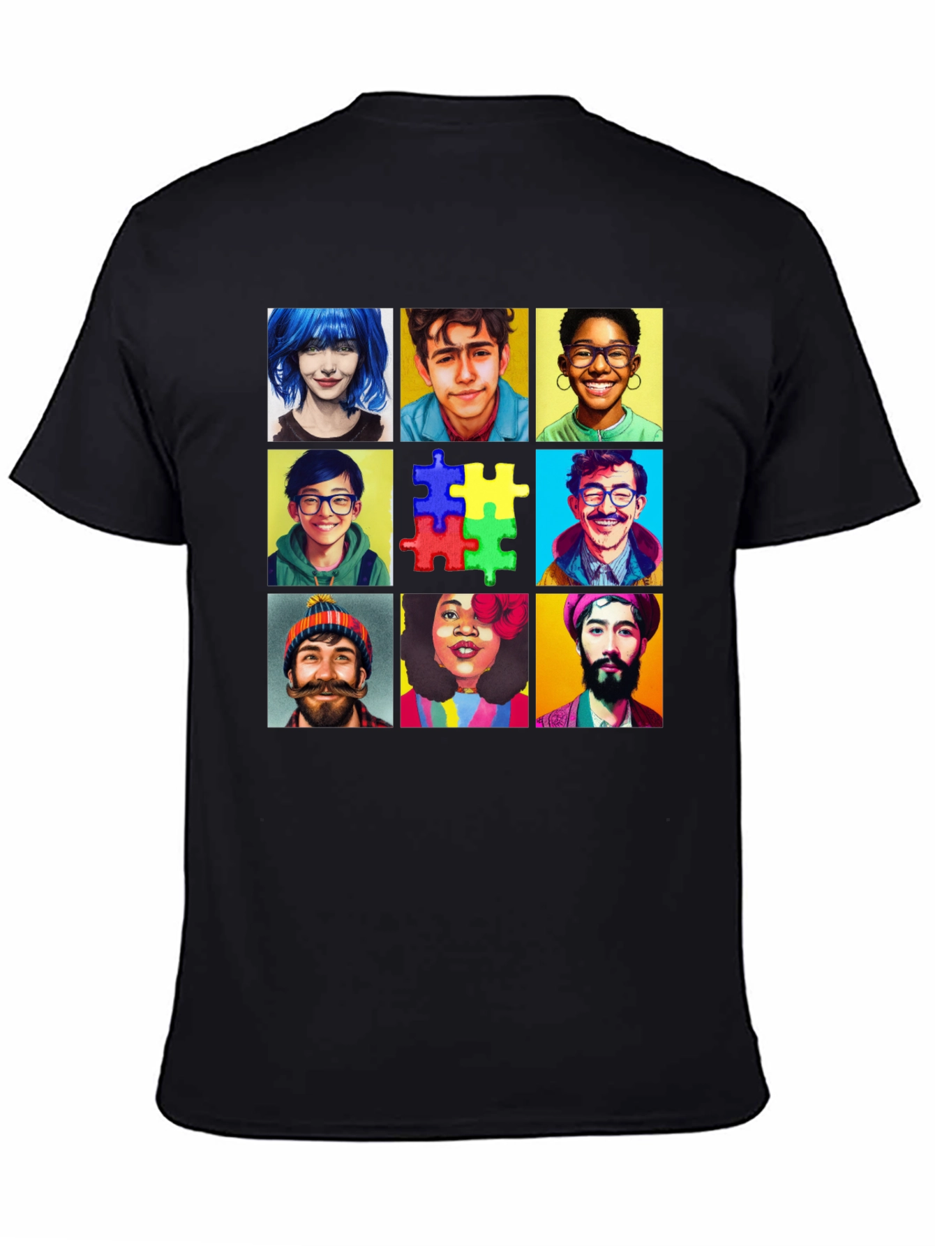 Diverse Faces T-Shirt: Autism Awareness Puzzle Design