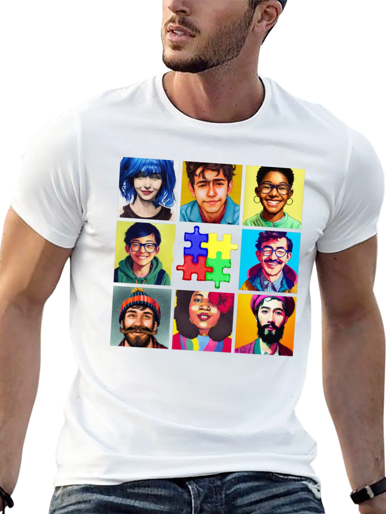 Diverse Faces T-Shirt: Autism Awareness Puzzle Design