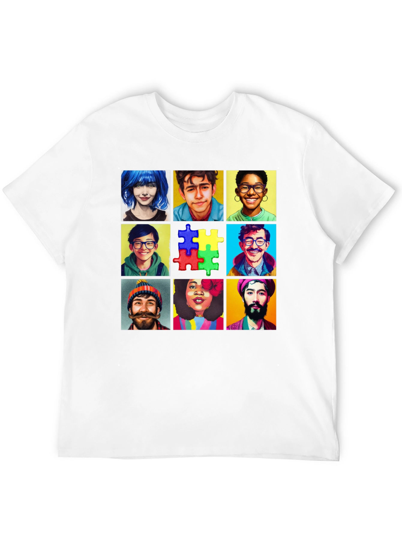 Diverse Faces T-Shirt: Autism Awareness Puzzle Design