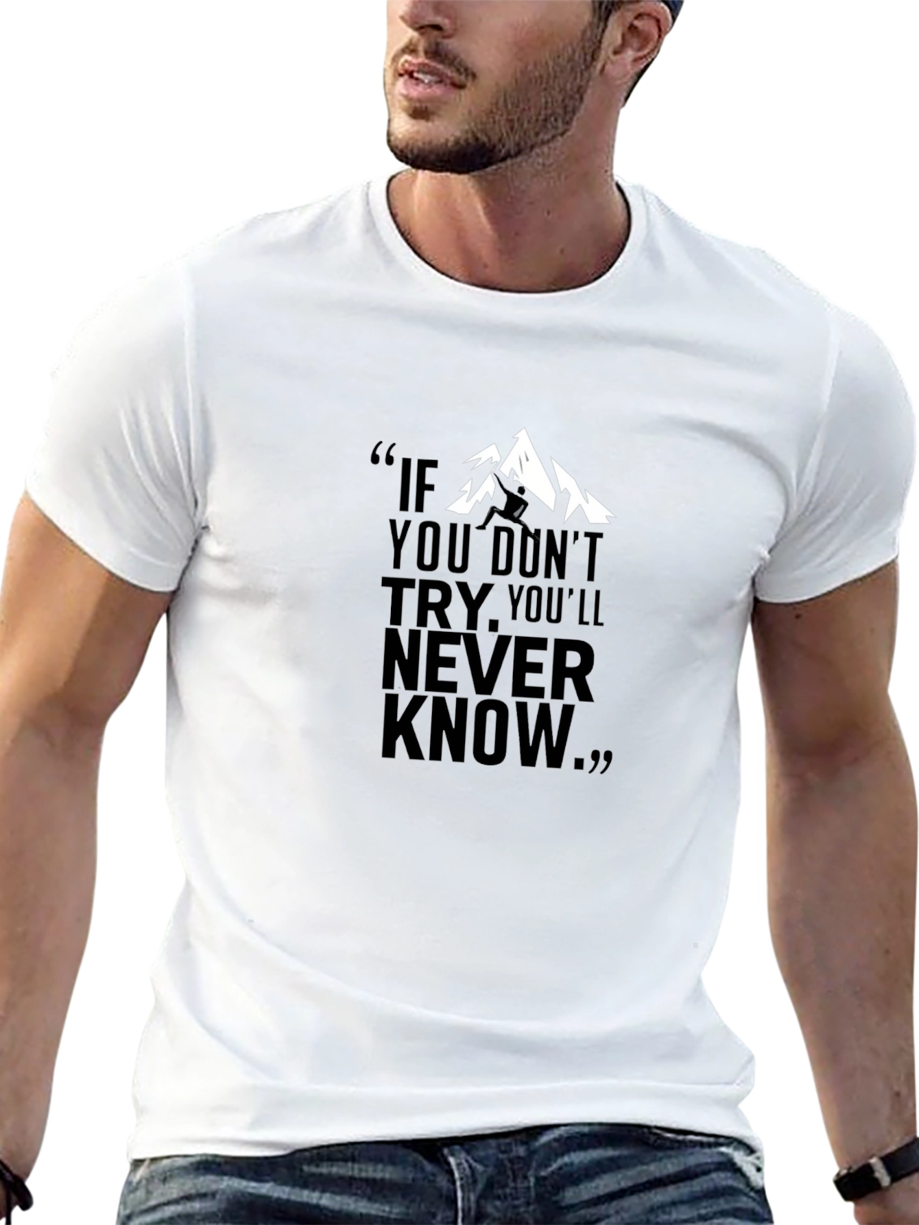 Motivational Black T-Shirt with Mountain Graphic