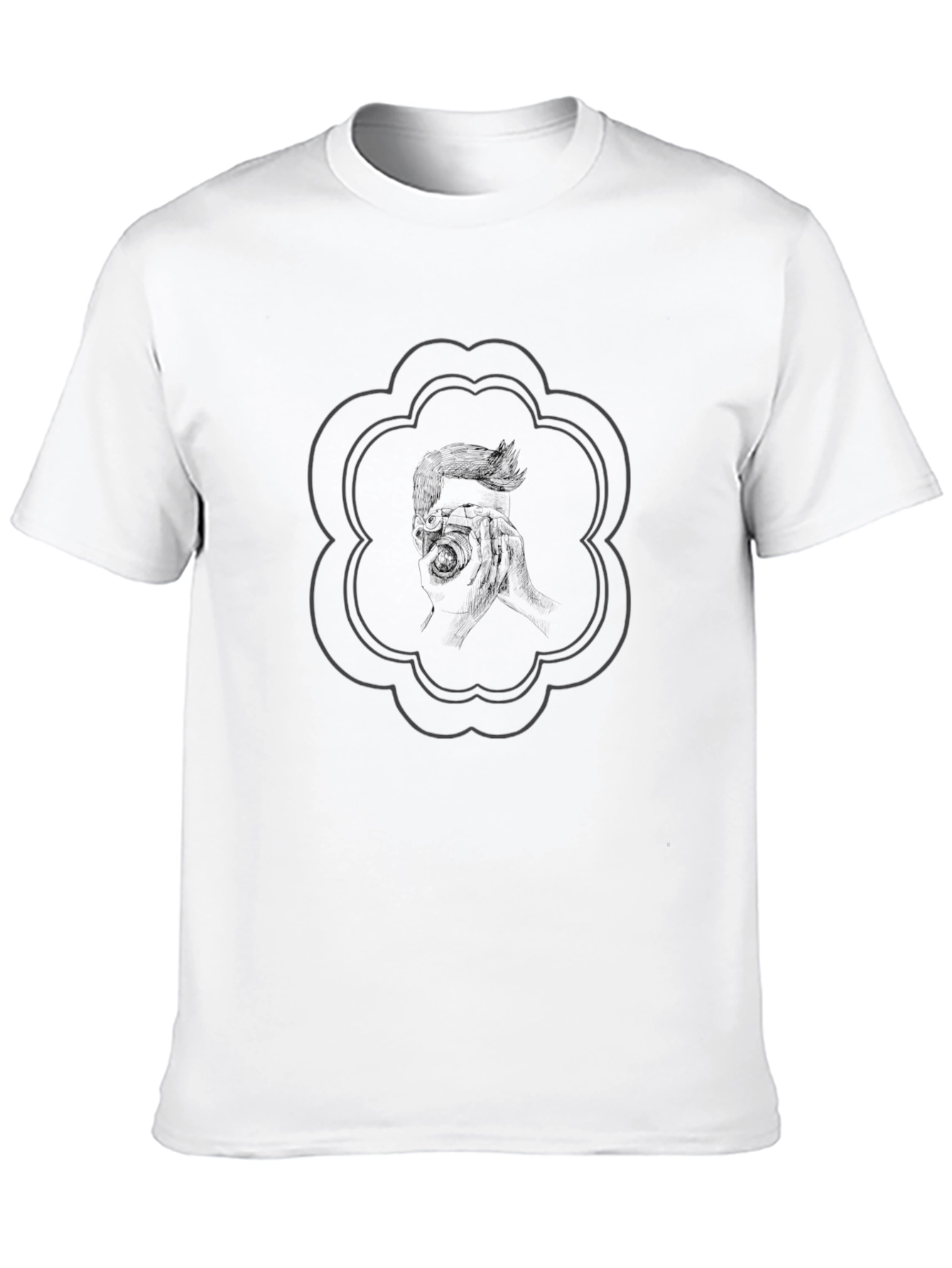 Stylish Black Tee with Camera Illustration