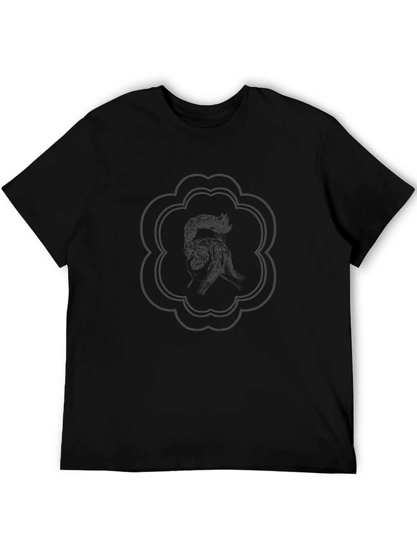 Stylish Black Tee with Camera Illustration
