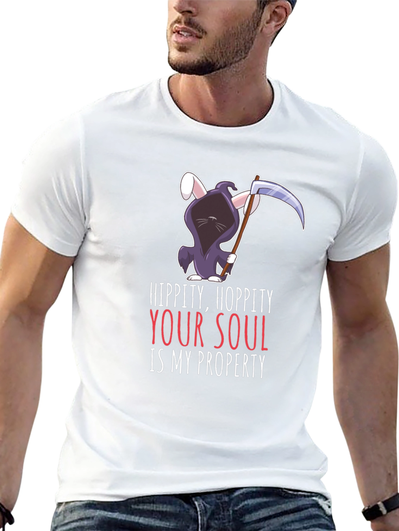 Hippity Hoppity Your Soul Grim Reaper Bunny T-Shirt