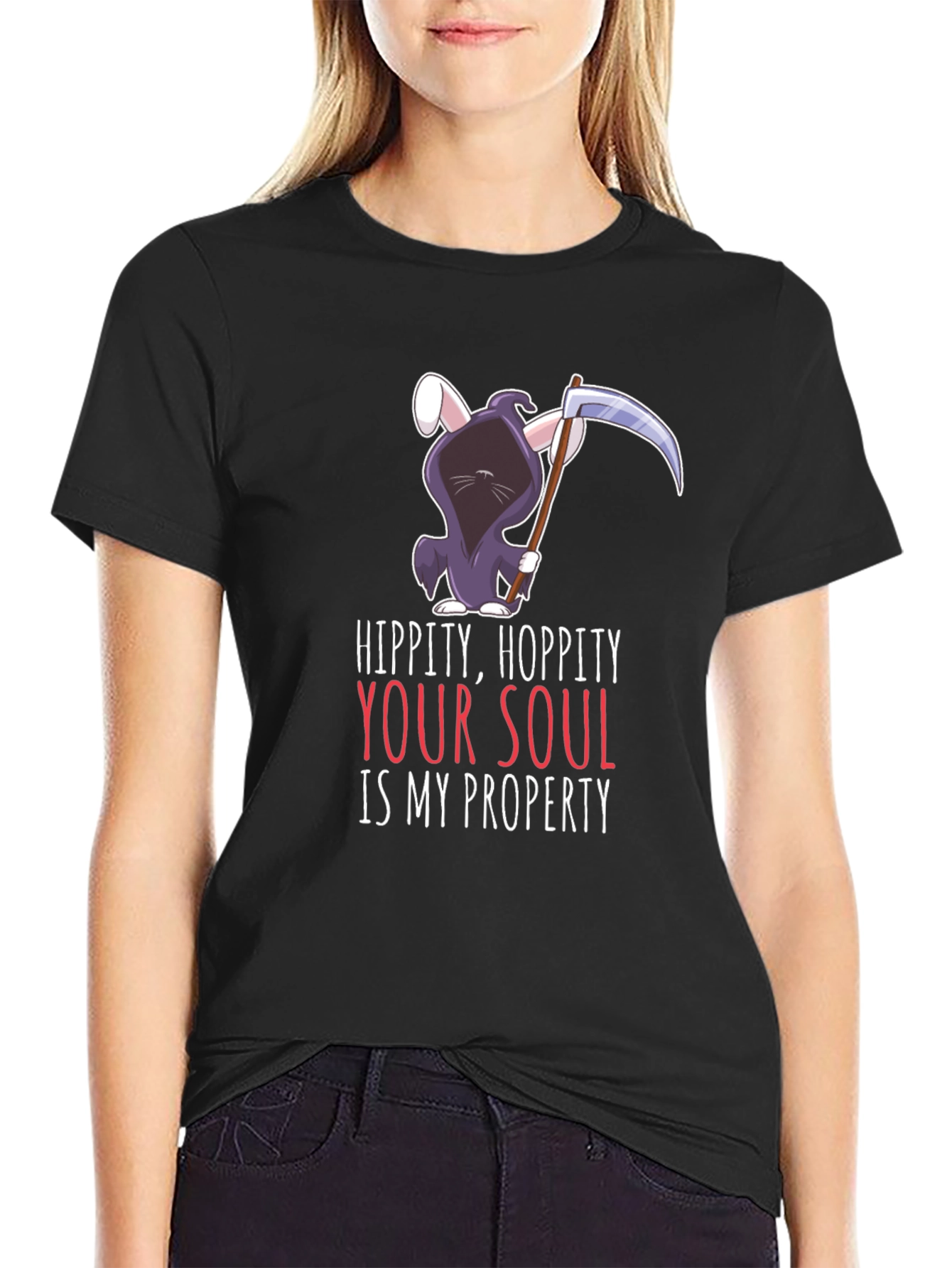 Hippity Hoppity Your Soul Grim Reaper Bunny T-Shirt
