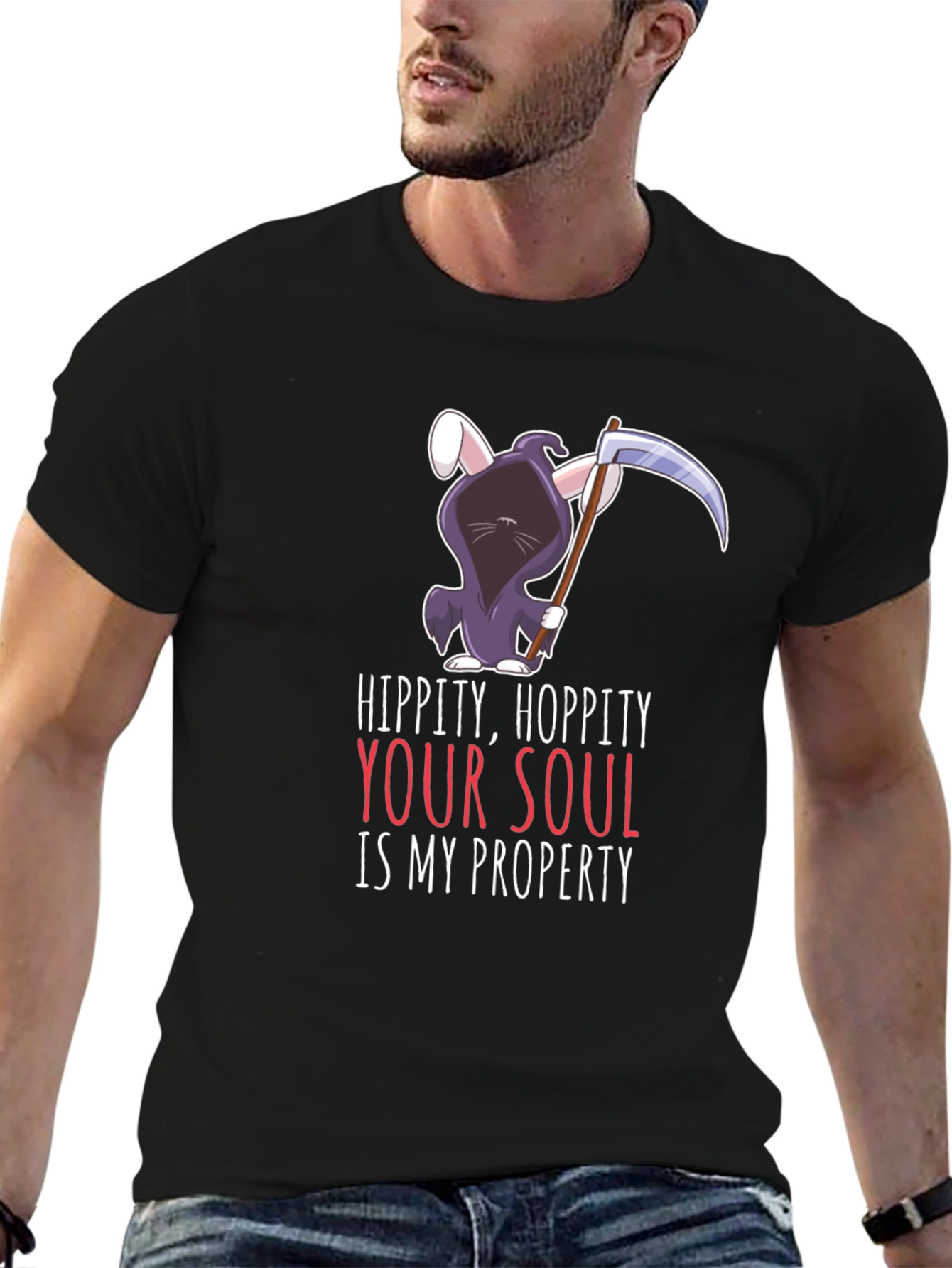 Hippity Hoppity Your Soul Grim Reaper Bunny T-Shirt