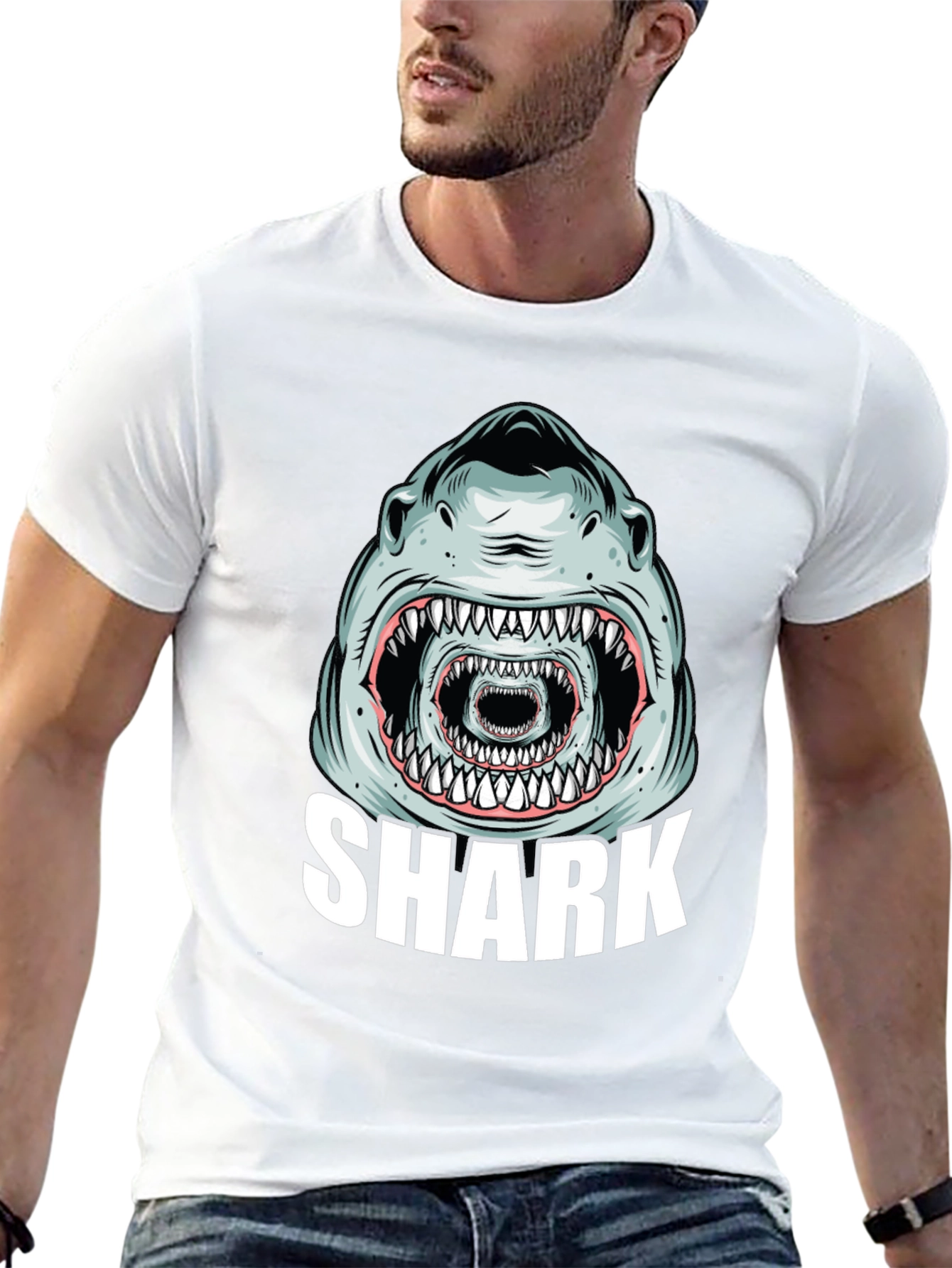 Shark Graphic Tee - Mens Black Cotton T-Shirt