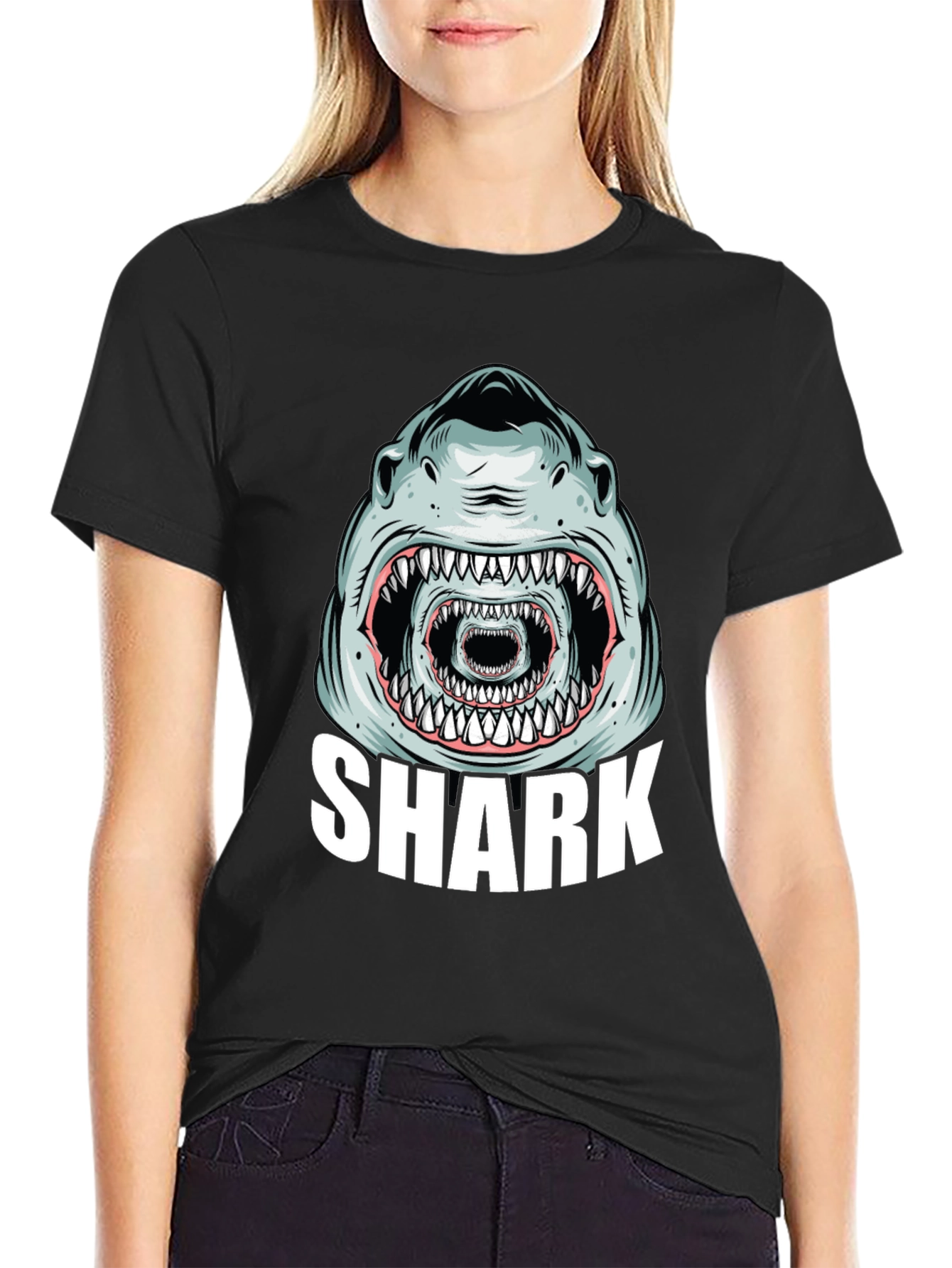 Shark Graphic Tee - Mens Black Cotton T-Shirt