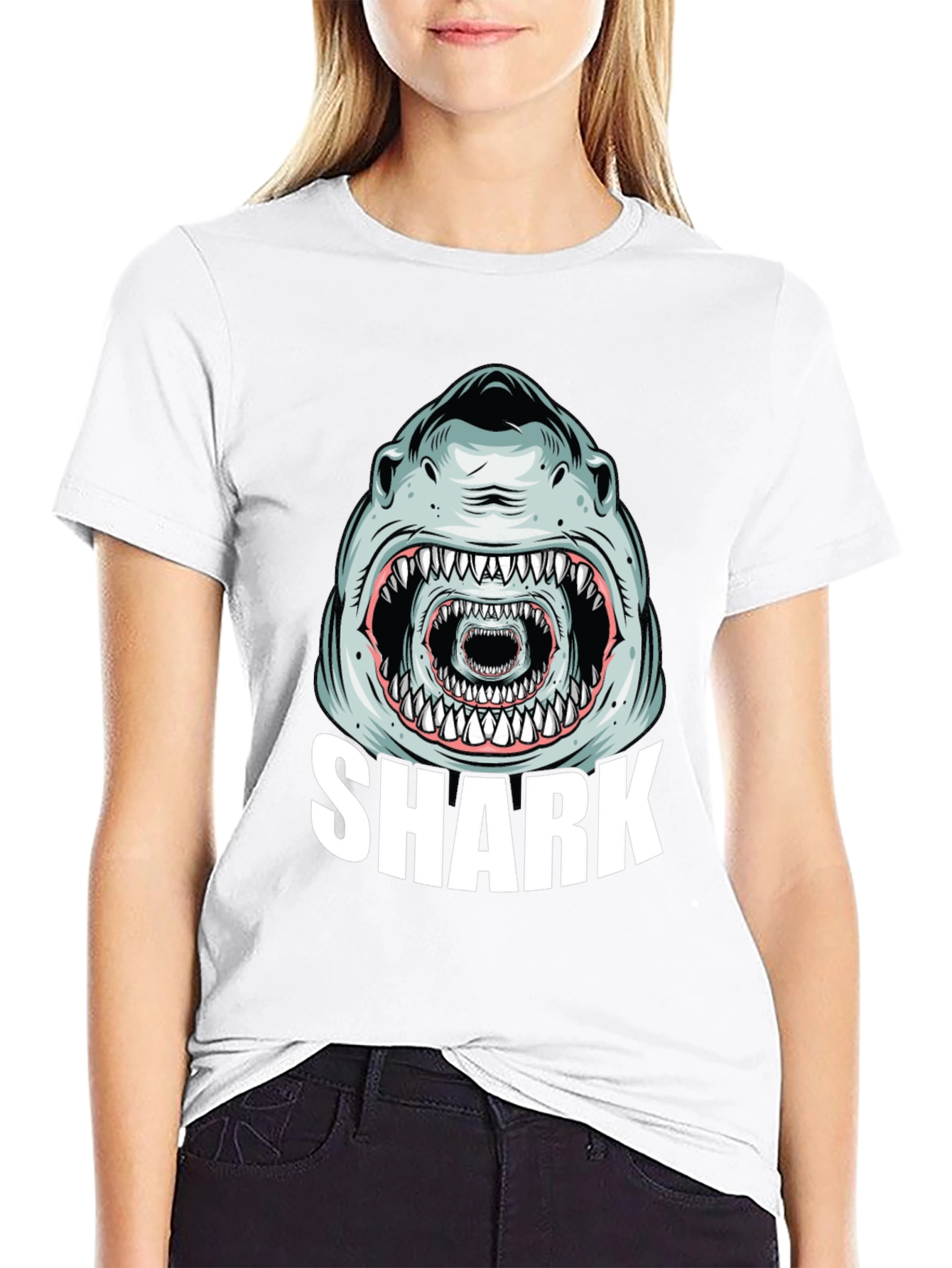 Shark Graphic Tee - Mens Black Cotton T-Shirt