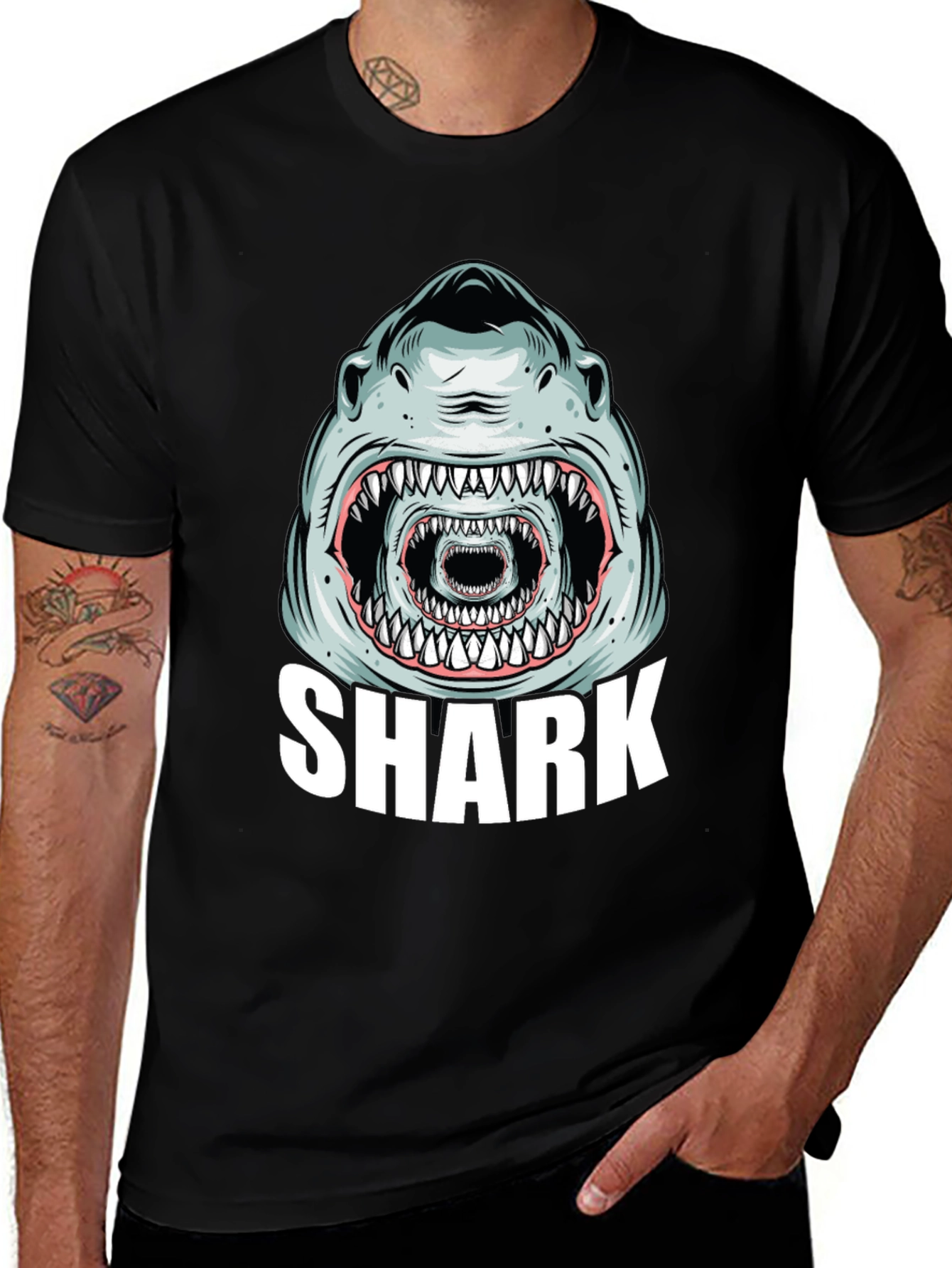 Shark Graphic Tee - Mens Black Cotton T-Shirt