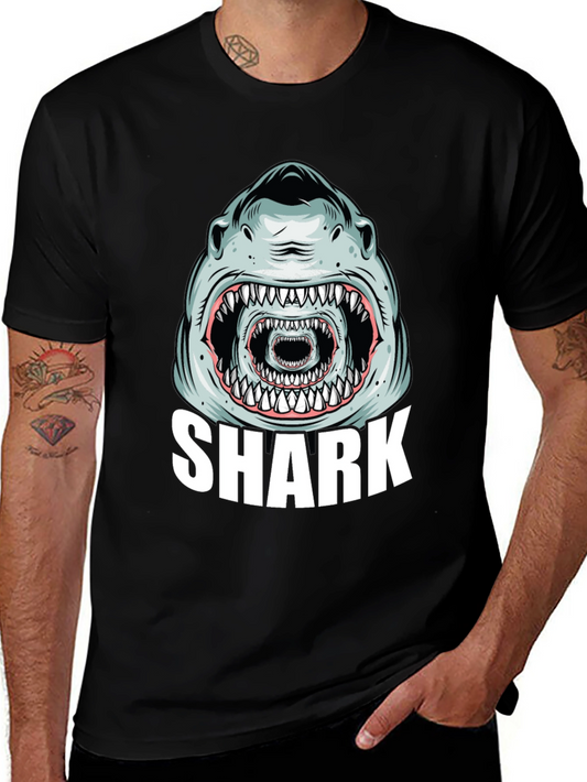Shark Graphic Tee - Mens Black Cotton T-Shirt