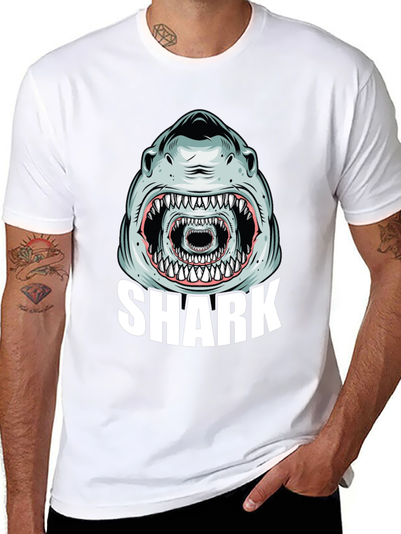 Shark Graphic Tee - Mens Black Cotton T-Shirt