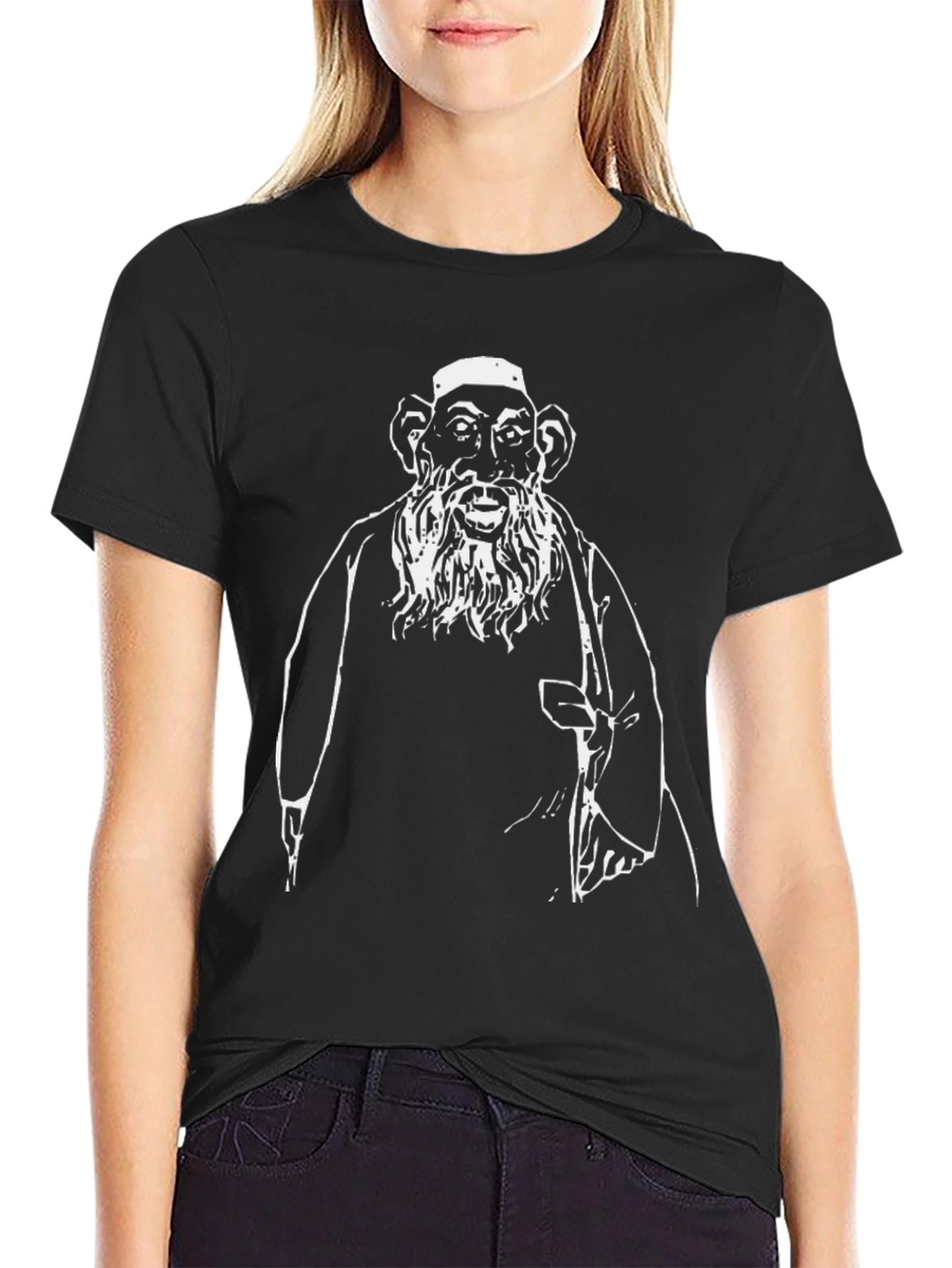 Unique Graphic Tee: Black T-Shirt with Old Man Design